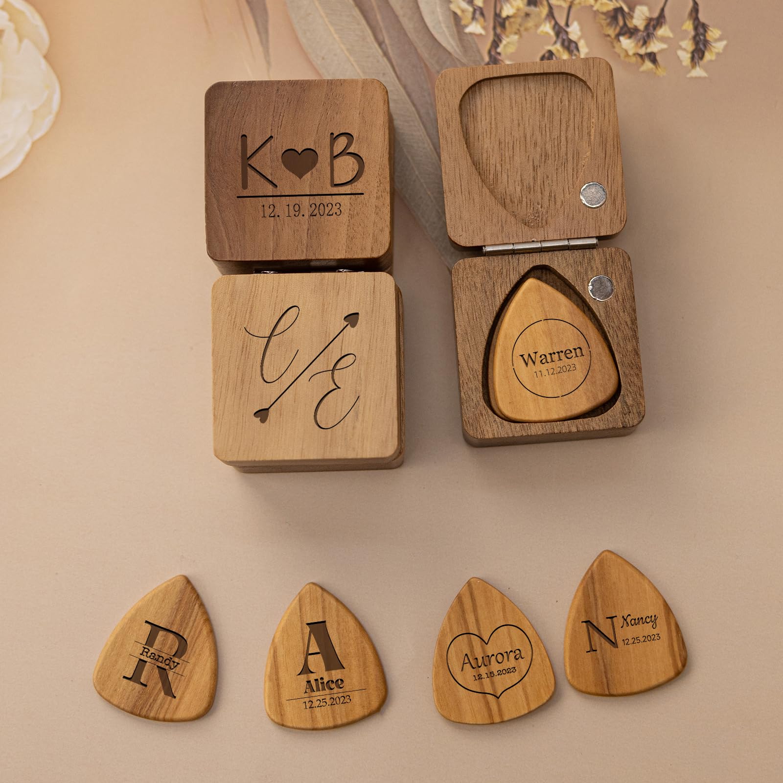 Custom Engraved Wooden Guitar Picks with Case - Personalized Guitar Accessories Gift Set for Musicians (Dad, Husband, Son) - Perfect for Valentine's Day, Birthday & Father's Day Gifts | Great for Live Performances, Music Practice & Collectors