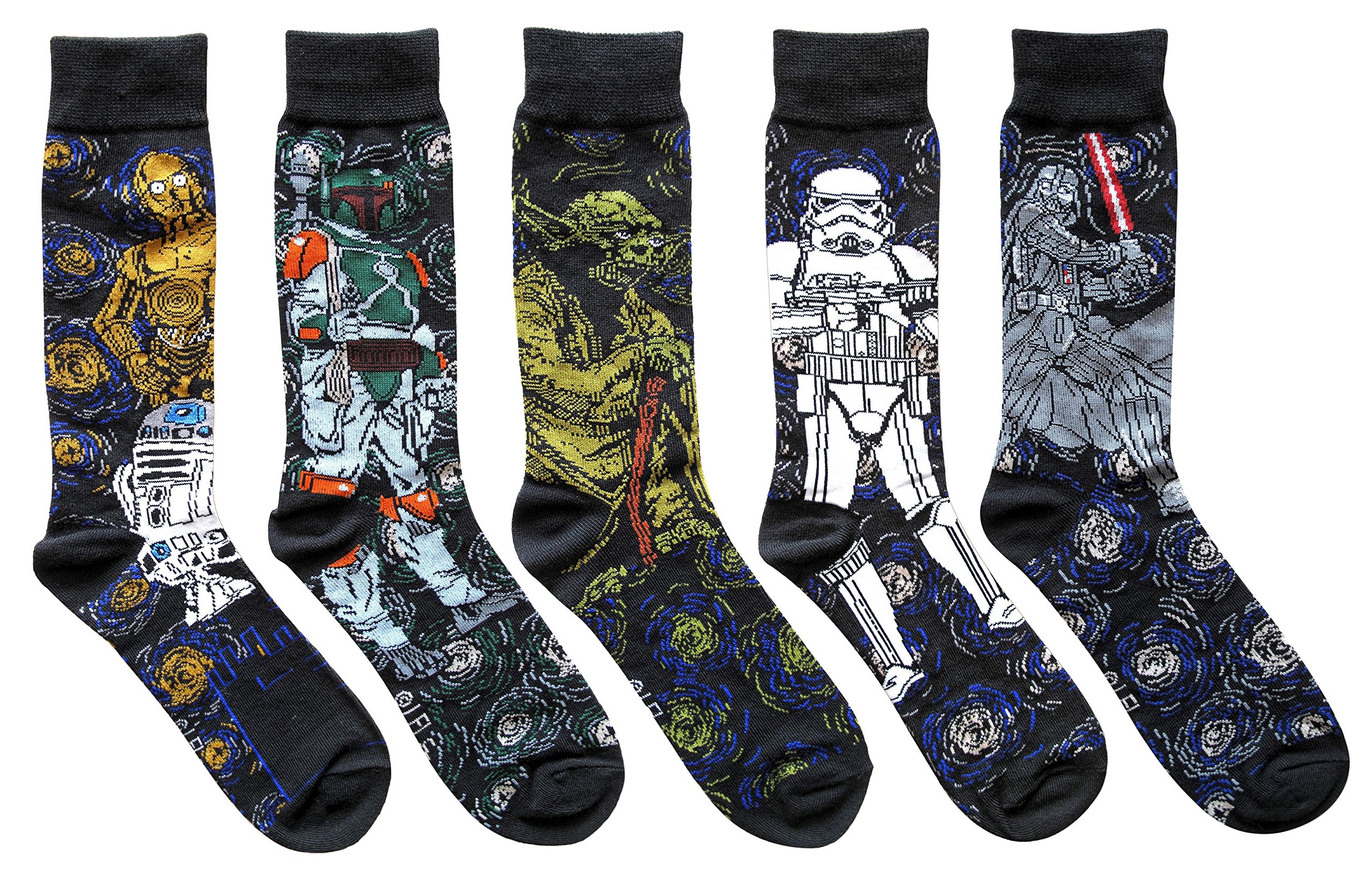 Star Wars Themed Men's Crew Socks - 5 Pair Pack (Sizes 6-12) | Galaxy Design Comfort Socks for Everyday Wear, Cosplay & Gift Giving