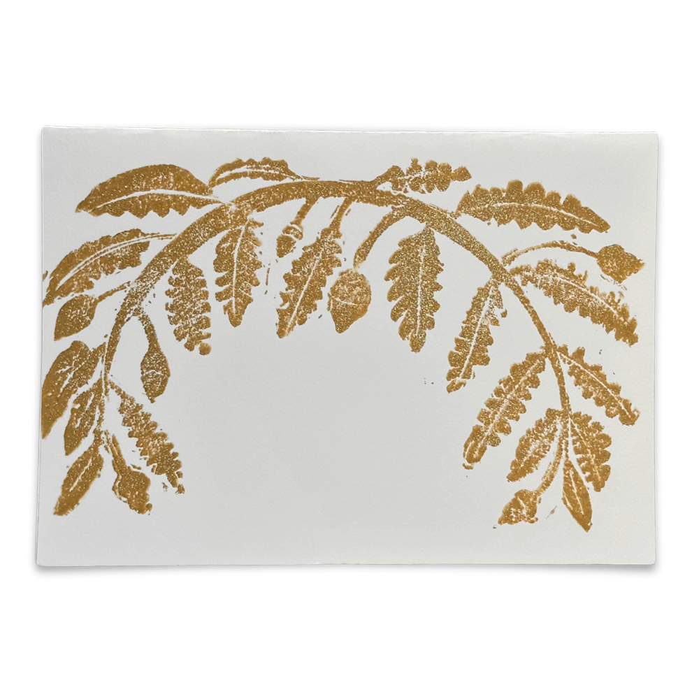 Handmade Block Printed Gold Leaves Greeting Card - Perfect for Weddings, Anniversaries & Special Occasions