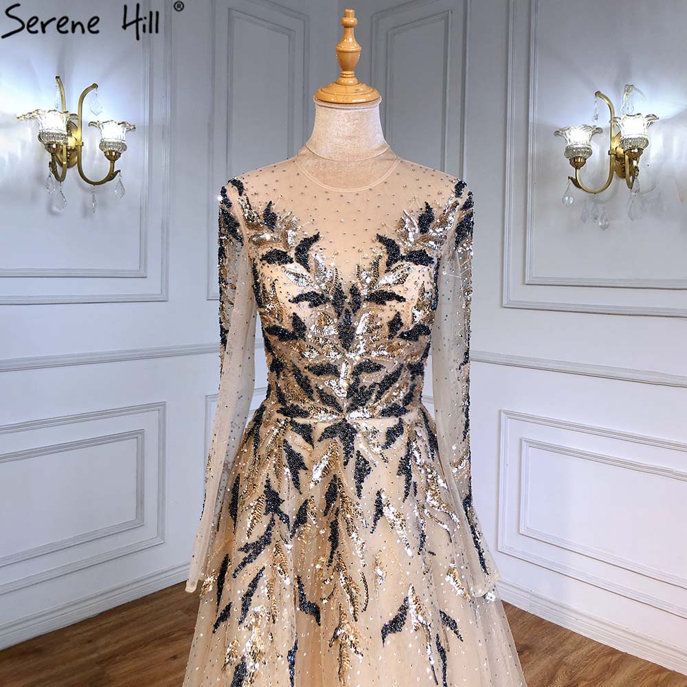 Serene Hill Gold Muslim Luxury Evening Dresses for Women - 2025 A-Line Beaded Sparkle Gowns for Parties & Special Occasions | LA71387 | Perfect for Weddings, Galas & Formal Events