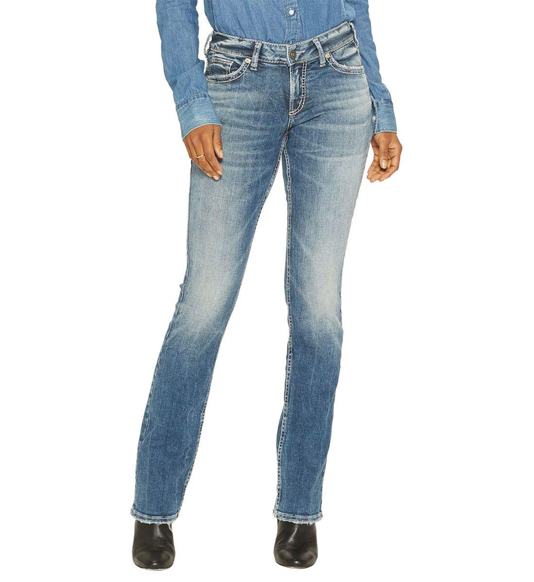 Silver Jeans Co. Women's Suki Mid Rise Slim Bootcut Jeans - Comfortable Stretch Denim Pants for Casual & Work Wear | Perfect for Office, Dating & Everyday Outfits