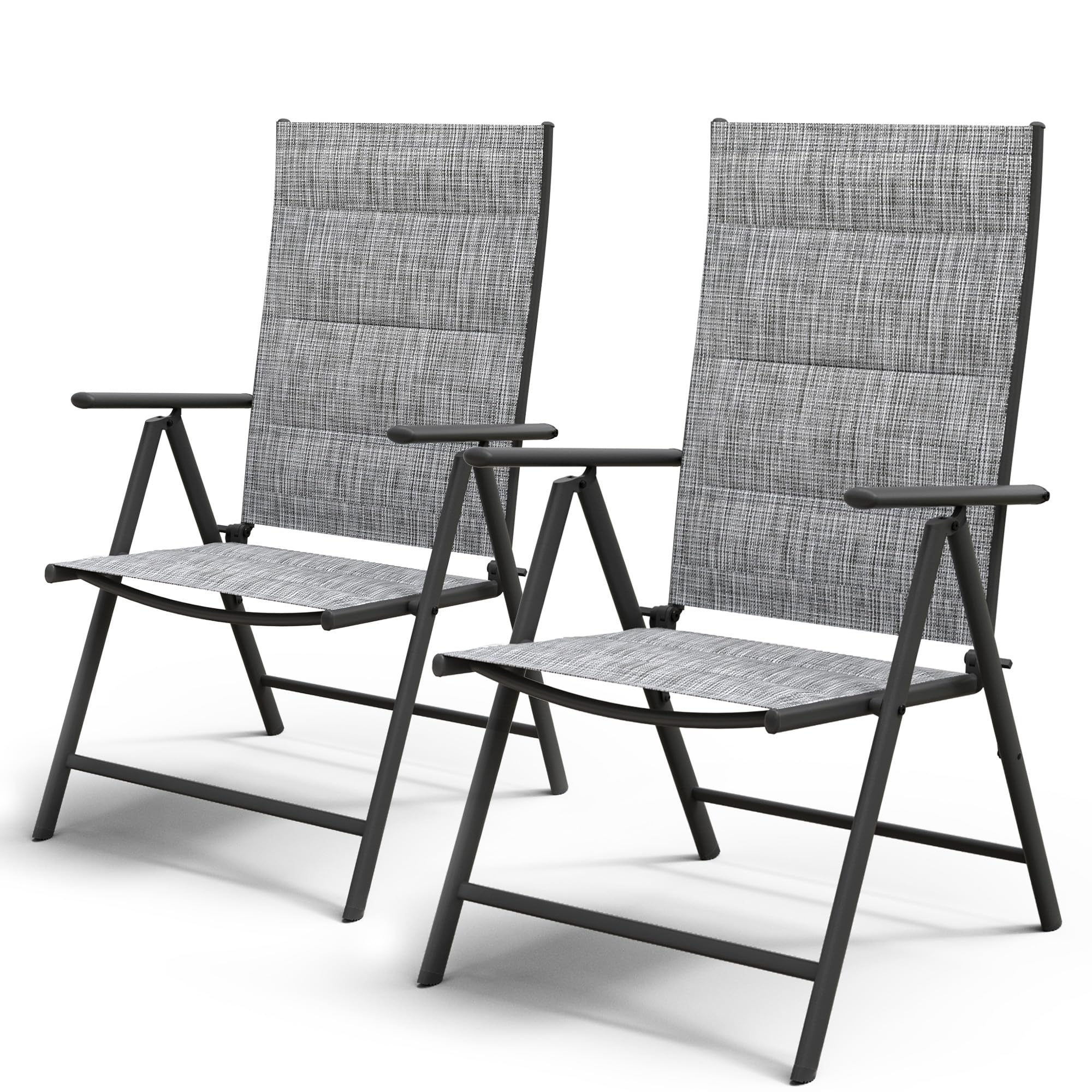 UDPATIO 2-Pack Patio Folding Dining Chairs Set - Steel Frame Outdoor Folding Chairs with Padded Textilene Seat, All-Weather Breathable & Portable Lawn Chairs for Adults - No Assembly Required (Grey White) - Perfect for Backyard, Poolside, Camping & Picnics