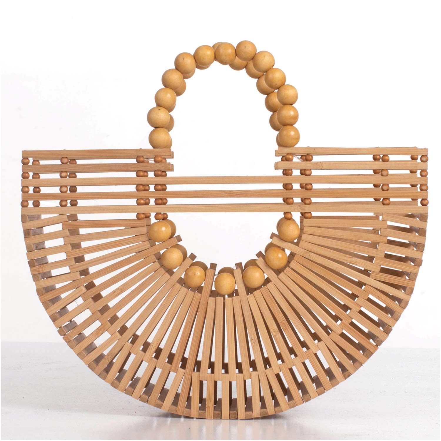 Eco-Friendly Women's Bamboo Tote Bag with Wooden Beads - Handmade Straw Purse for Summer, Beach, Travel & Shopping - Perfect for Casual Outings, Picnics and Vacation Accessories
