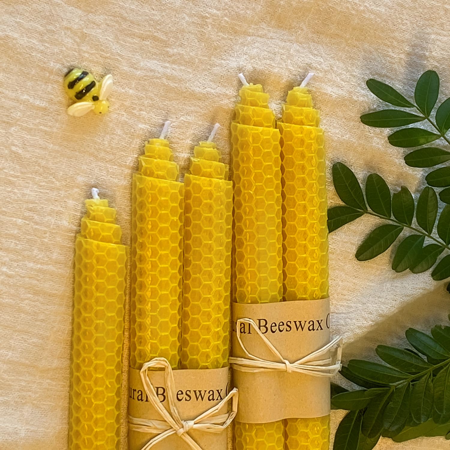 14 Pack Natural Beeswax Taper Candles - 9 Inch Hand-Rolled Dripless Unscented Candle Sticks for Home Decor, Wedding Centerpieces, Romantic Dinners & Meditation - Premium Yellow Beeswax Candles by Kissingfish