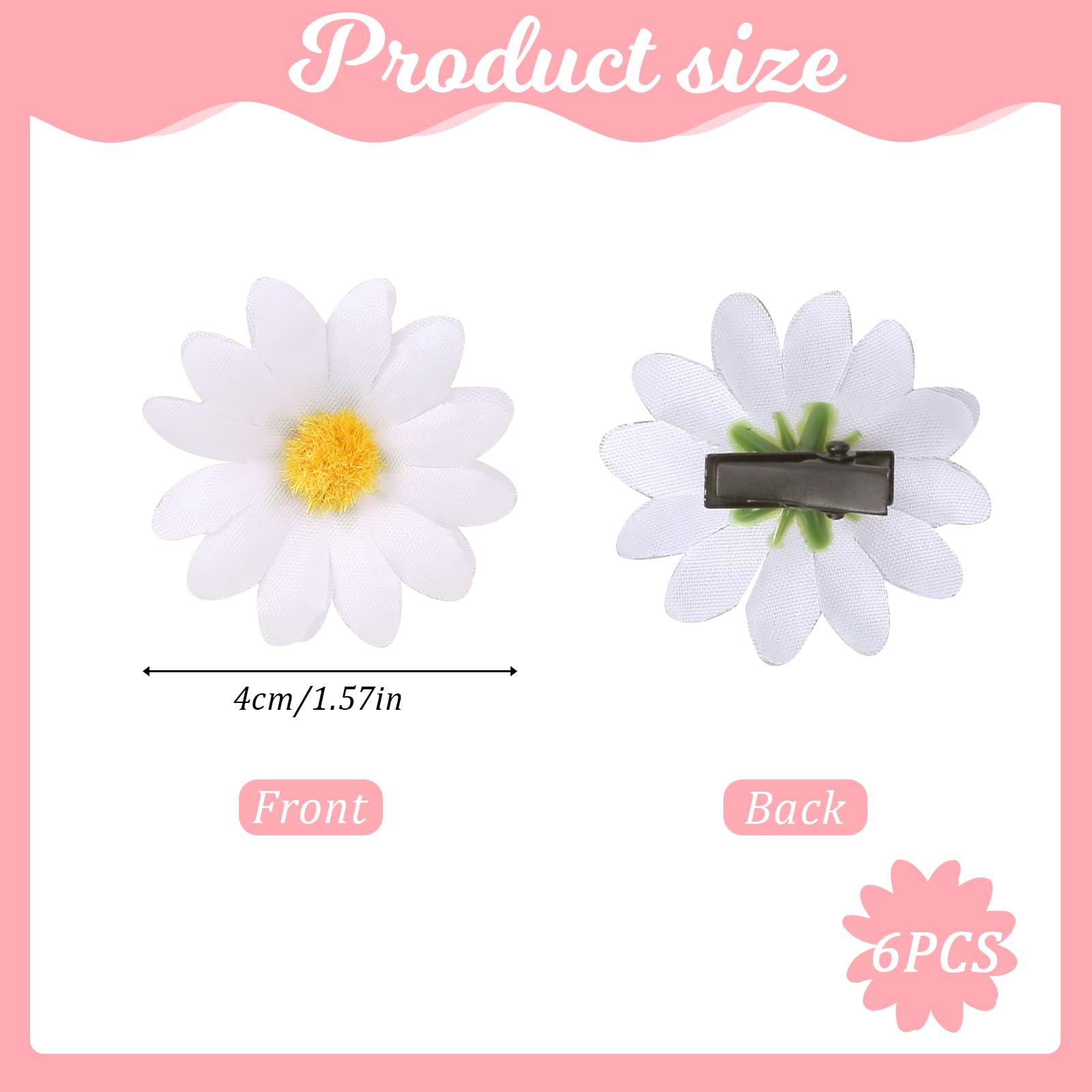 Mozeat 6pcs Daisy Hair Clips for Women - White Flower Hair Barrettes, Bridal Wedding Hair Accessories | Perfect for Bridal Parties, Prom, Summer Outfits & Everyday Wear
