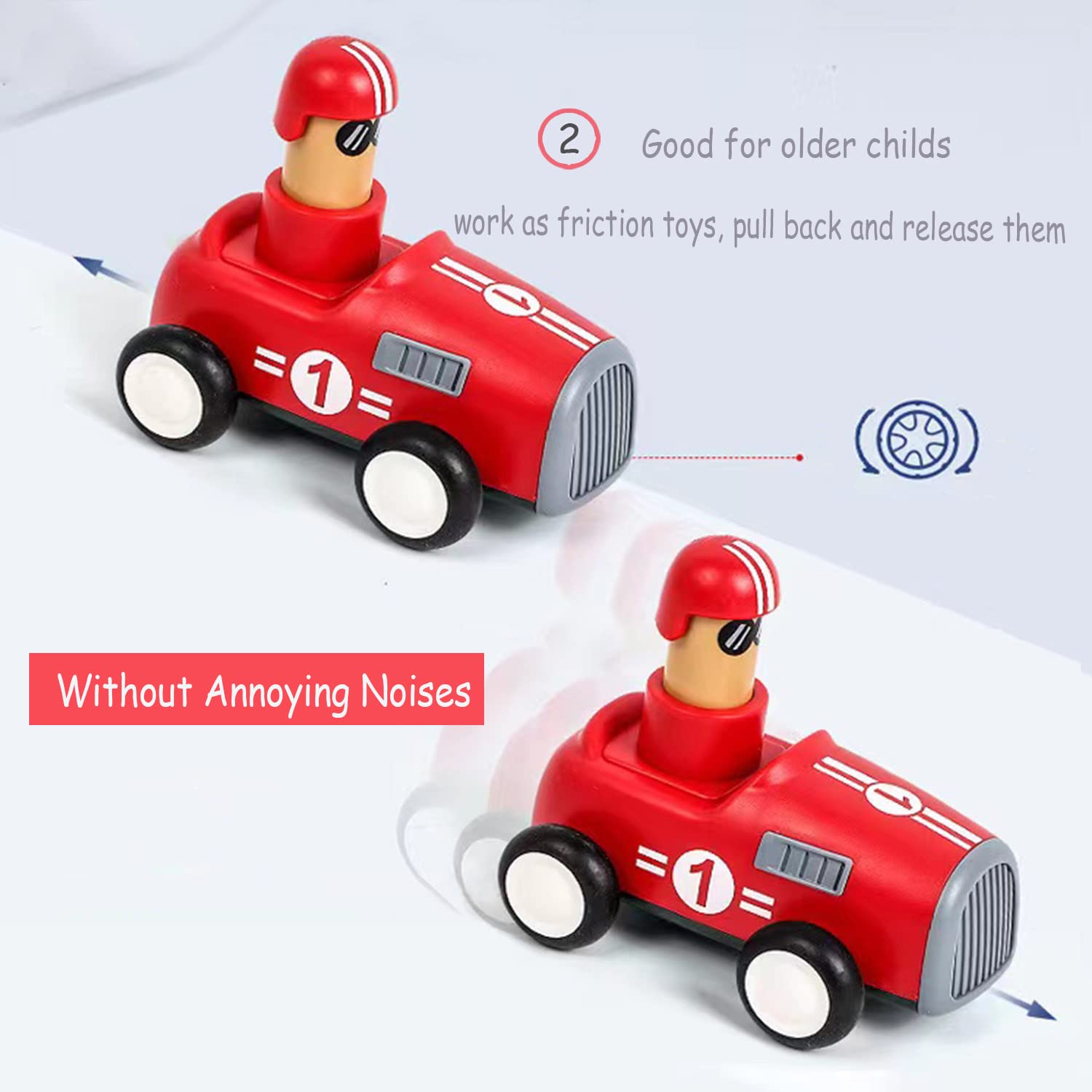 4 Pack Friction Powered Toy Vehicles - Push & Go Cars, Train, Boat, Airplane Set for Toddlers 1-3 Years Old - Perfect Gift for Boys & Girls - Great for Indoor Play, Birthday Presents & Early Learning Development