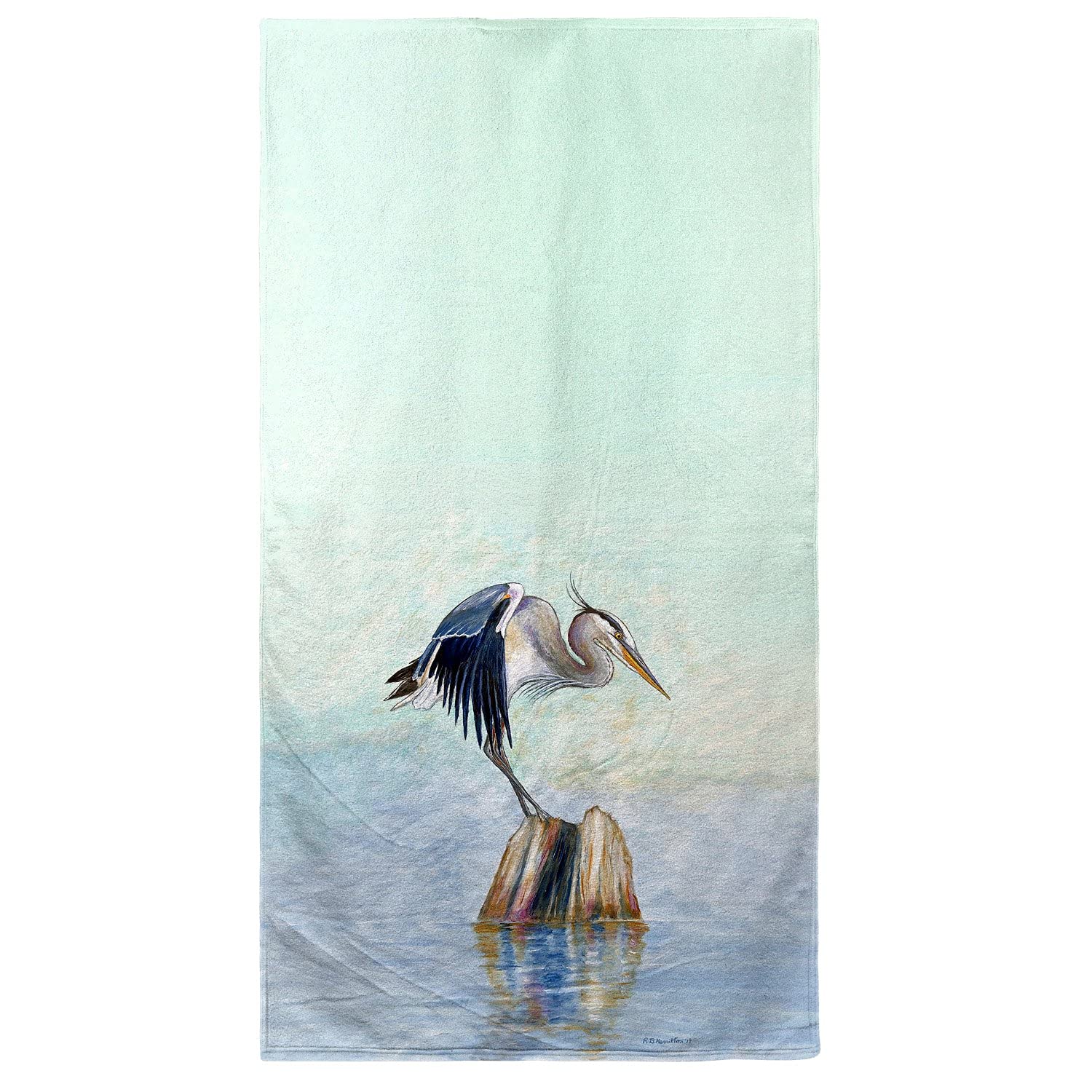 Betsy Drake Balancing Heron Beach Towel - Large Soft Quick-Dry Sandproof Towel for Pool, Beach, Yoga & Travel - Coastal Decor & Summer Essentials