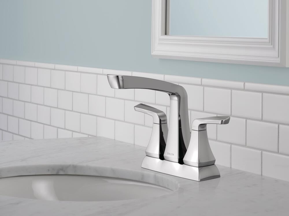 Delta Faucet Vesna Centerset Bathroom Faucet Chrome - 2-Handle Bathroom Sink Faucet with Drain Assembly & Worry-Free Drain Catch - Model 25789LF - Perfect for Modern Bathrooms, Guest Baths & Powder Rooms