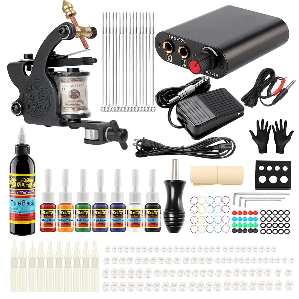 Solong Tattoo Starter Kit - Pro Machine, 14 Inks & Accessories for Tattoo Artists