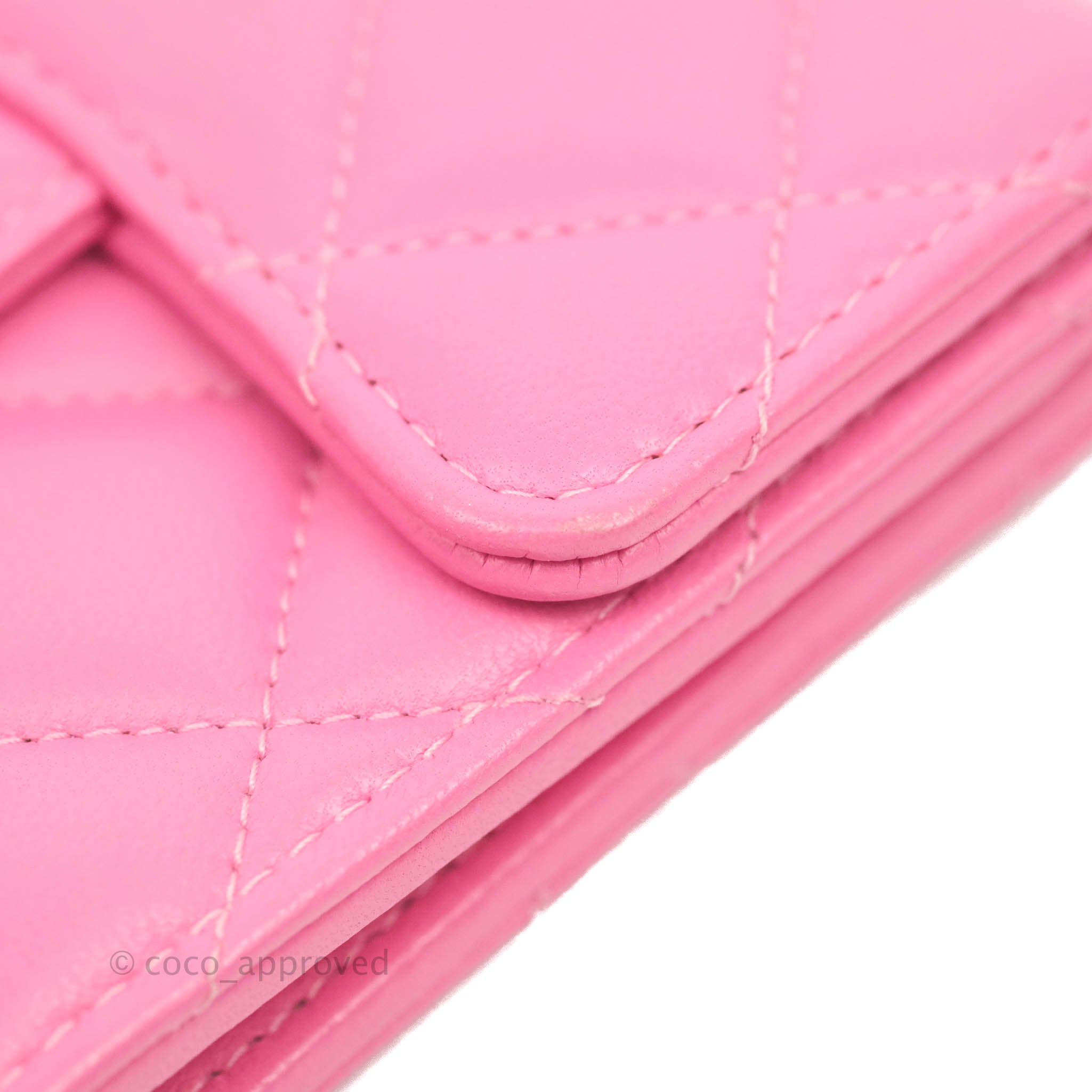 Chanel Classic Flap Wallet in Pink Lambskin Leather with Silver Hardware - Luxury Women's Wallet for Everyday Use & Special Occasions