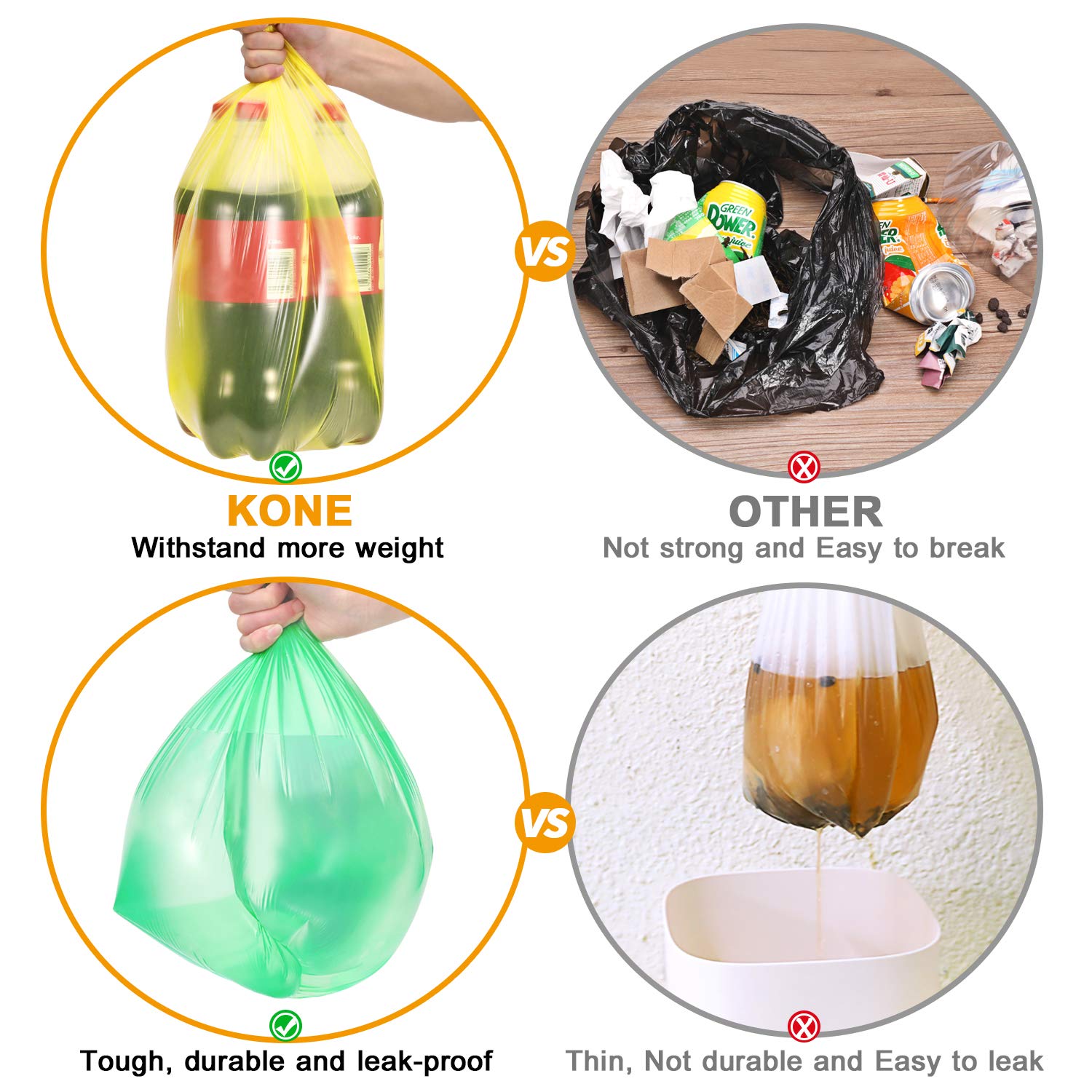 KONE 4 Gallon Trash Bags 168 Count - Extra Thick & Durable Small Garbage Bags for Bathroom, Kitchen, Office & Home Use - Perfect for Waste Bins, Diaper Pails & Small Trash Cans