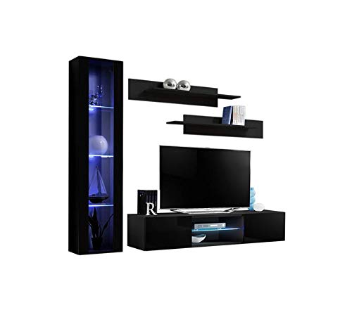 Modern Wall-Mounted TV Stand with Storage Shelves & LED Lights - Meble Fly G2 33