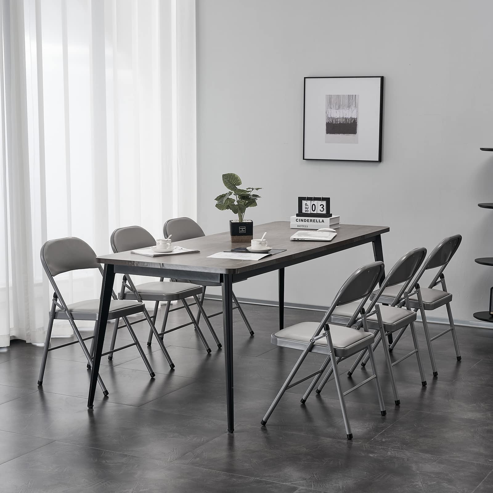 SEALAMB 6 Pack Gray Folding Chairs with PU Padded Seats & Back - Heavy Duty Steel Frame Commercial Chairs for Wedding, Party, Office, Home - Indoor & Outdoor Use - 330lb Capacity - Perfect for Events, Banquets, and Gatherings