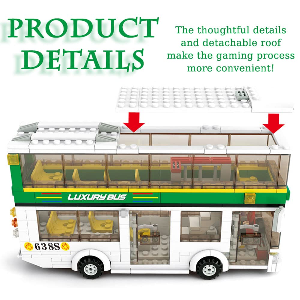 Double Decker Bus & Gas Station Building Block Set - 409PCS STEM Educational Toy for Kids Ages 6-12 | Creative Construction Bricks for Boys & Girls | Perfect for Role Play, Learning & Birthday Gifts | Great for Classroom STEM Activities & Family Bonding Time