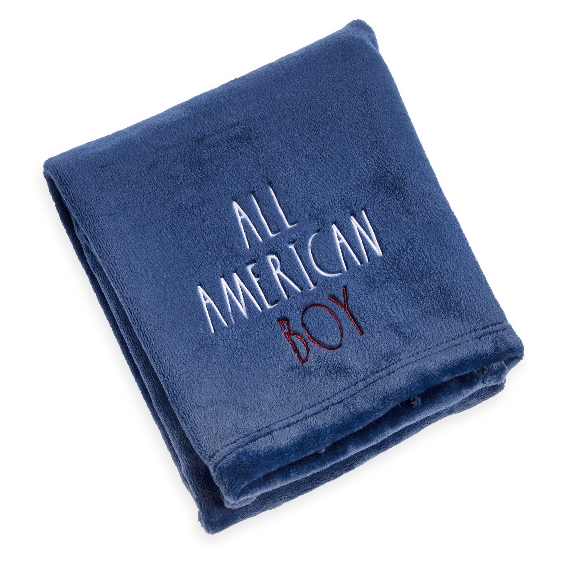 Rae Dunn Baby Blanket - Ultra Soft Cozy Fuzzy Throw for Newborns, Infants & Toddlers | Receiving Blanket for Crib, Stroller & Nursery | Perfect American Boy Blue Gift for Baby Showers & Christenings