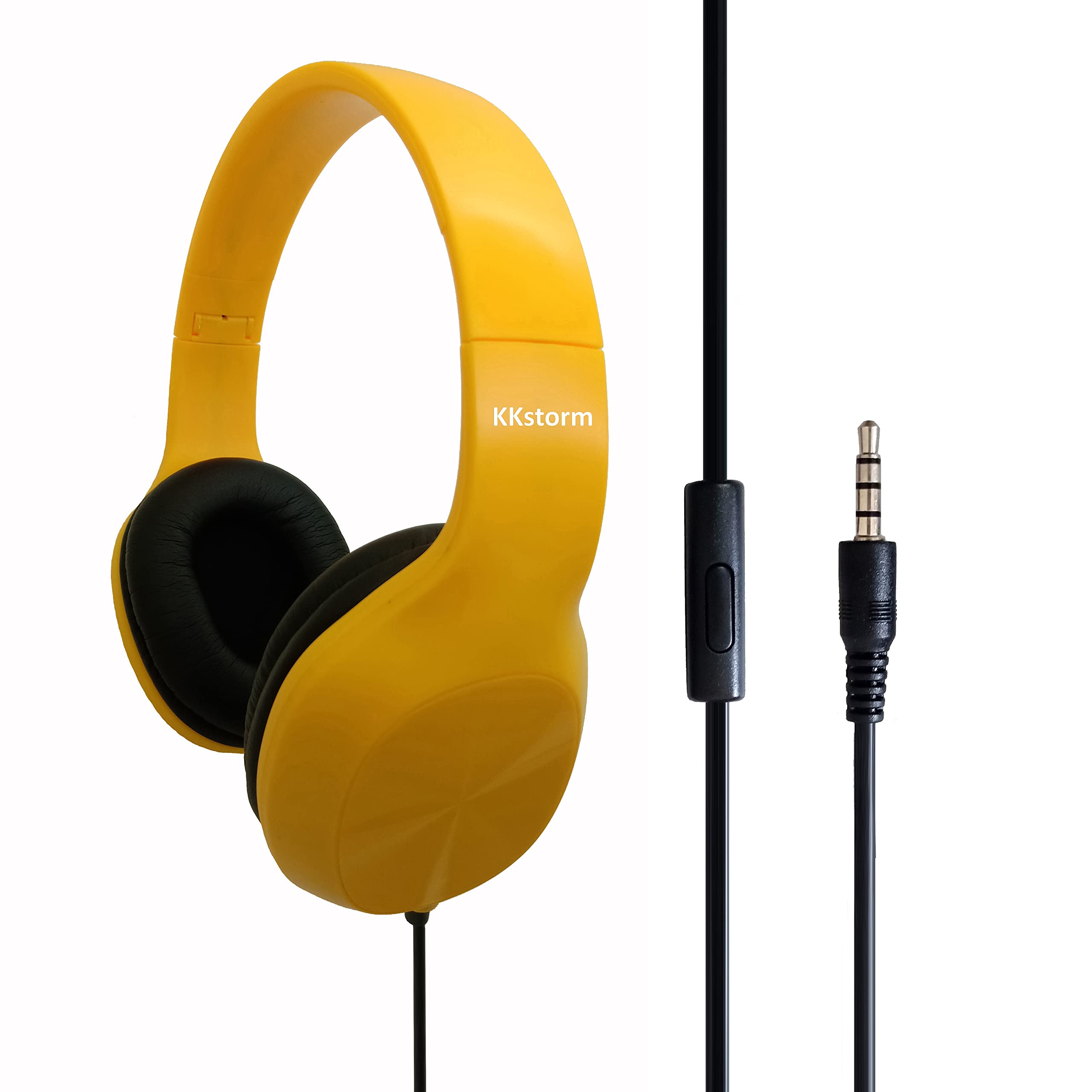 KKstorm Kids Headphones with Microphone - Wired Over-Ear & In-Ear Gaming Headphones for Children, Safe Volume Control, Durable Design (Yellow) - Perfect for Online Classes, Gaming & Travel