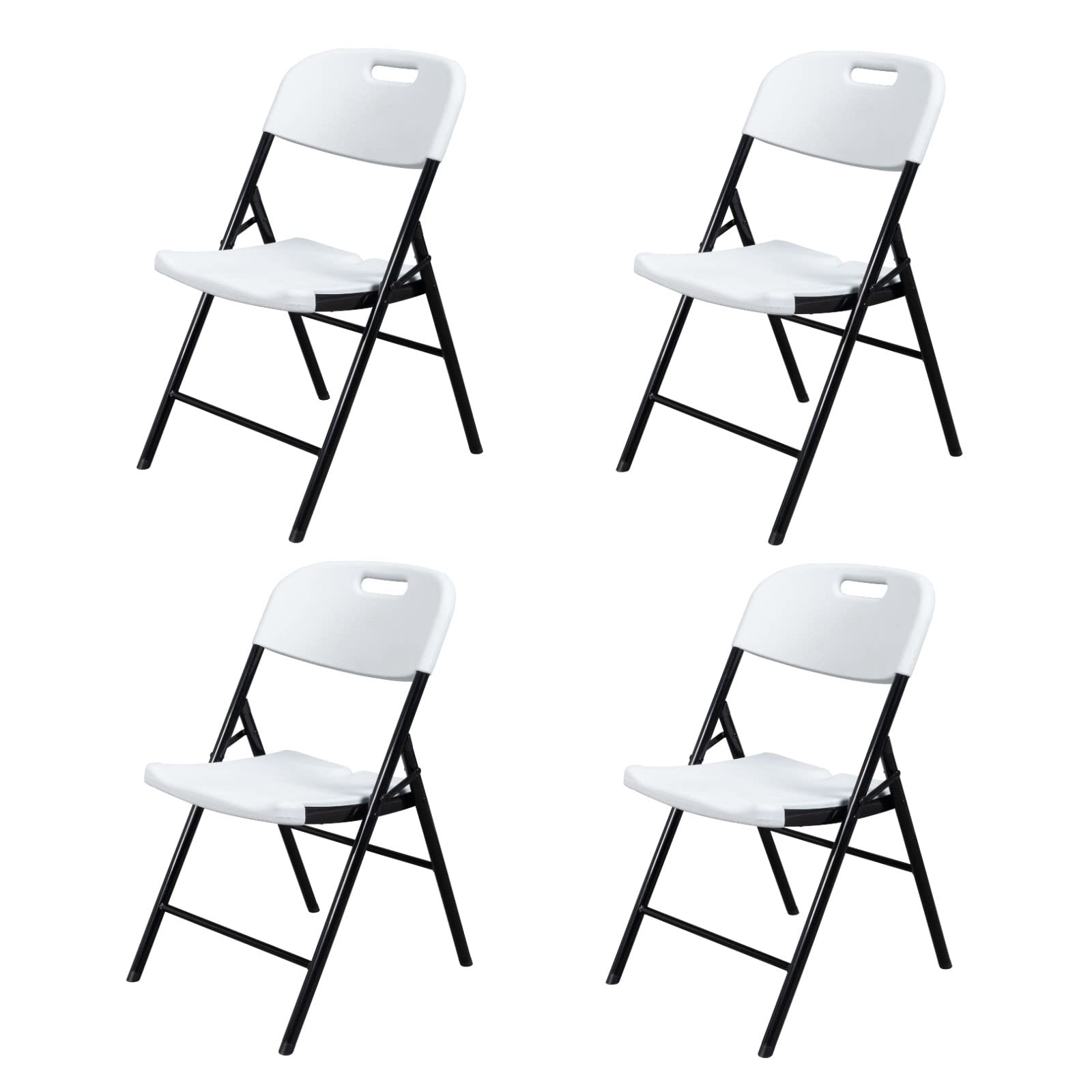 Outvita 4-Pack Folding Chairs for Outdoor & Indoor Use - Lightweight Plastic Foldable Dining Chairs for Wedding, Party, Camping, Picnic - Black & White - Perfect for Backyard, Patio, Beach and Events