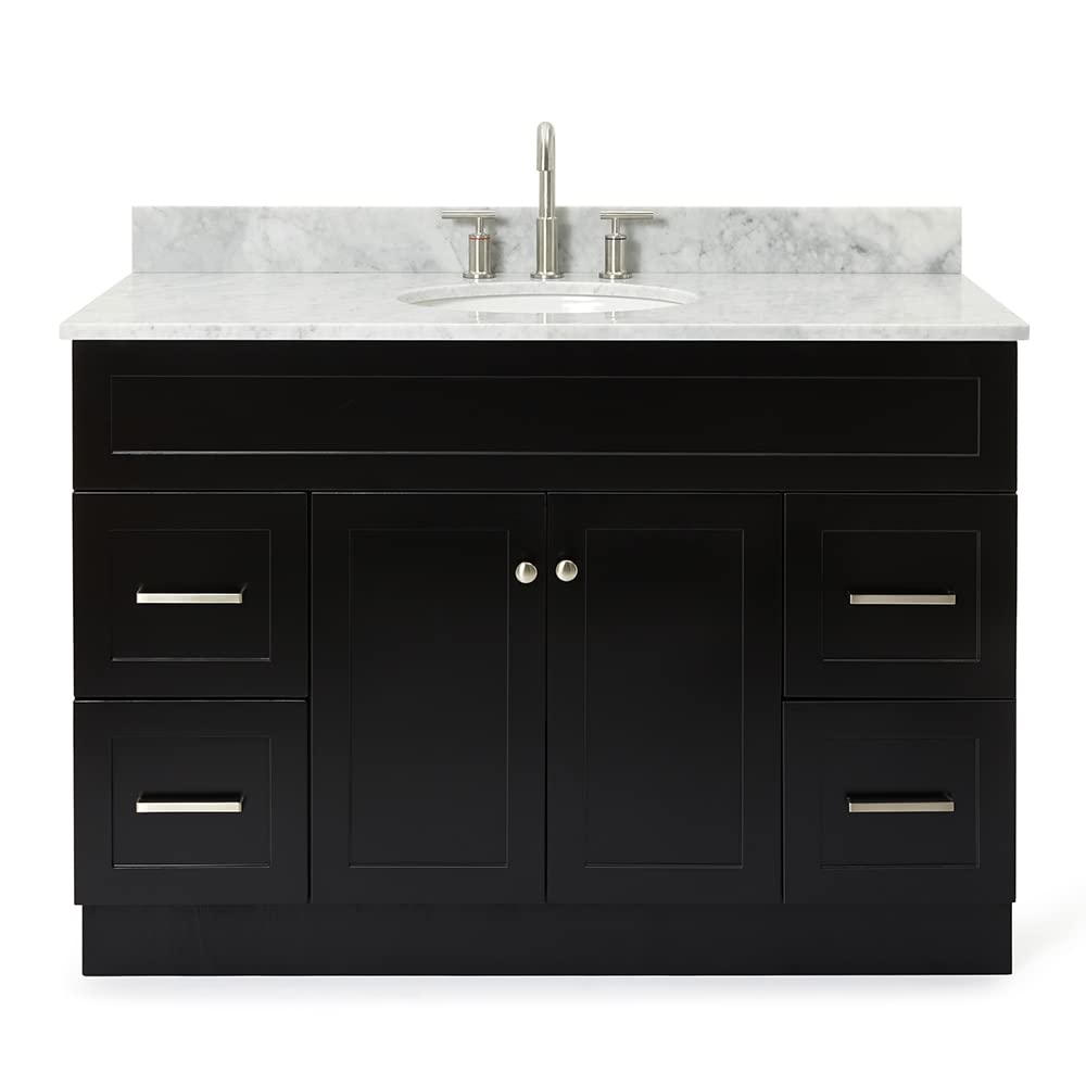 ARIEL Hamlet 49-Inch Oval Bathroom Vanity with Carrara White Marble Countertop in Black - Perfect for Modern Master Bathrooms and Guest Powder Rooms