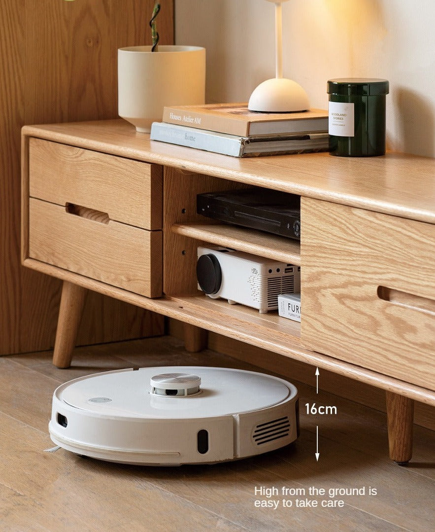 Solid Oak Wood TV Stand with Sliding Doors - Rustic Modern Entertainment Center for Living Room, Bedroom & Home Theater
