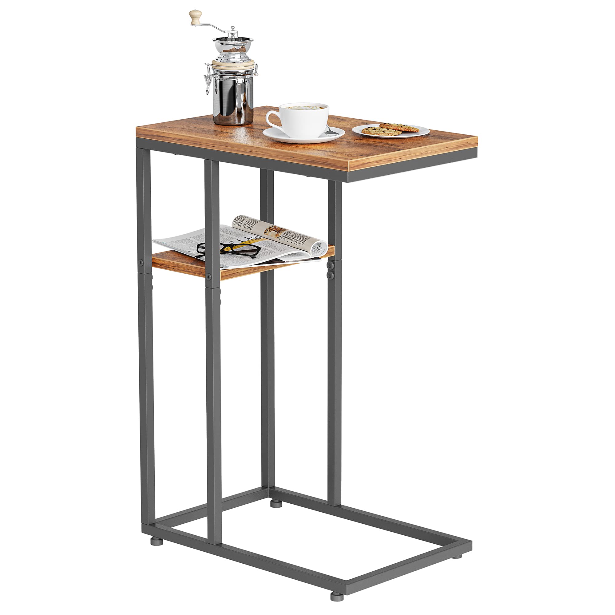 CubiCubi C-Shaped End Table - Rustic Modern Side Table for Couch & Bed with Sturdy Metal Frame, Fir Brown - Perfect for Living Room, Bedroom & Small Spaces