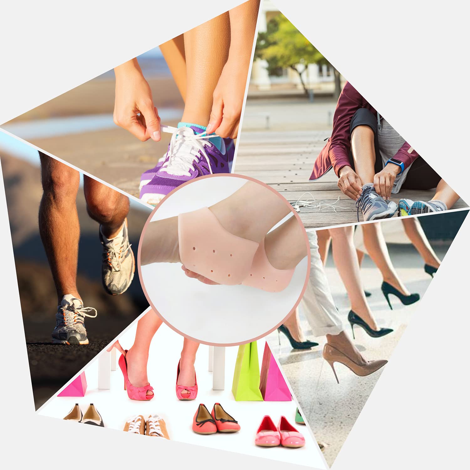 Gel Heel Cups Sleeves for Pain Relief - Silicone Heel Cushion Pads for Dry Cracked Heels, Achilles Tendonitis & Plantar Fasciitis Support - Comfortable Foot Care for Men & Women (1 Pair) - Perfect for Running, Walking & Daily Wear