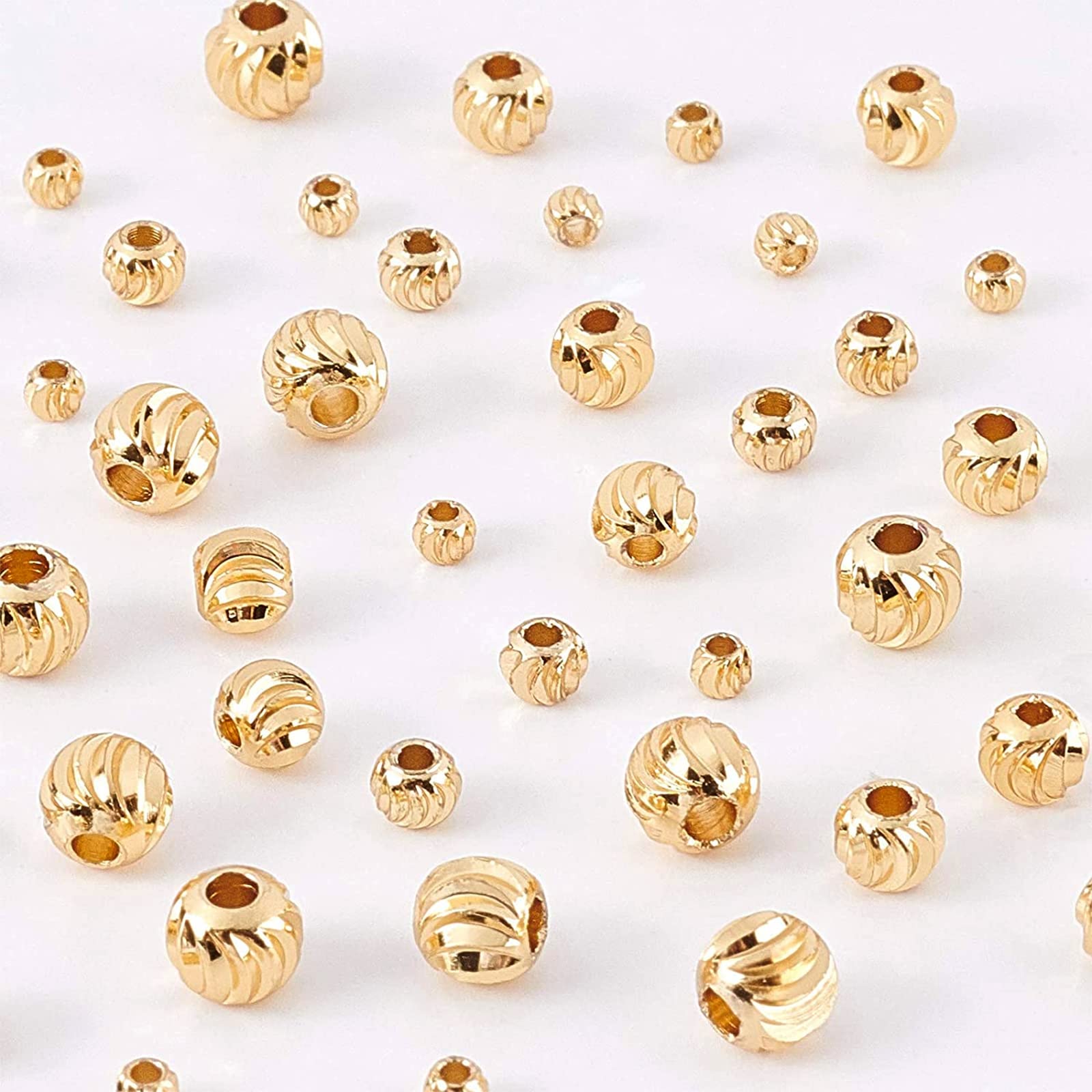 BENECREAT 80pcs 18K Gold Plated Spacer Beads - 4 Sizes Round Metal Beads for DIY Jewelry Making, Necklaces & Bracelets - Perfect for Crafting, Gifts and Fashion Accessories