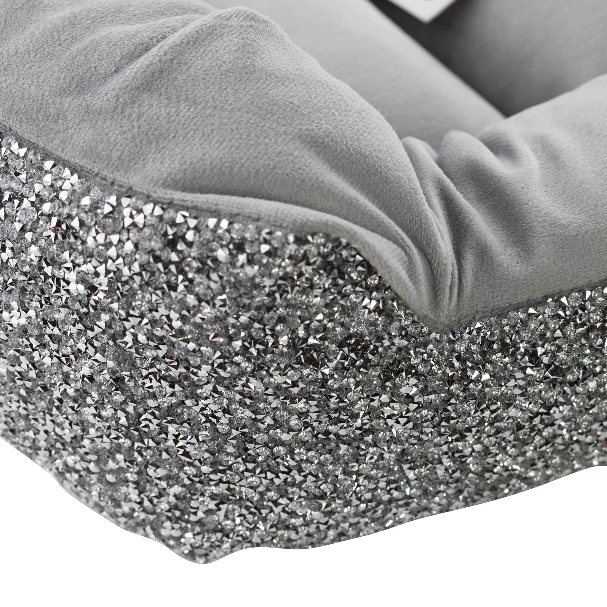 Luxury Sparkling Rhinestone Pet Bed - Soft Velvet Comfort for Dogs & Cats - Large Silver Pet Sofa - Perfect for Lounging & Relaxing at Home