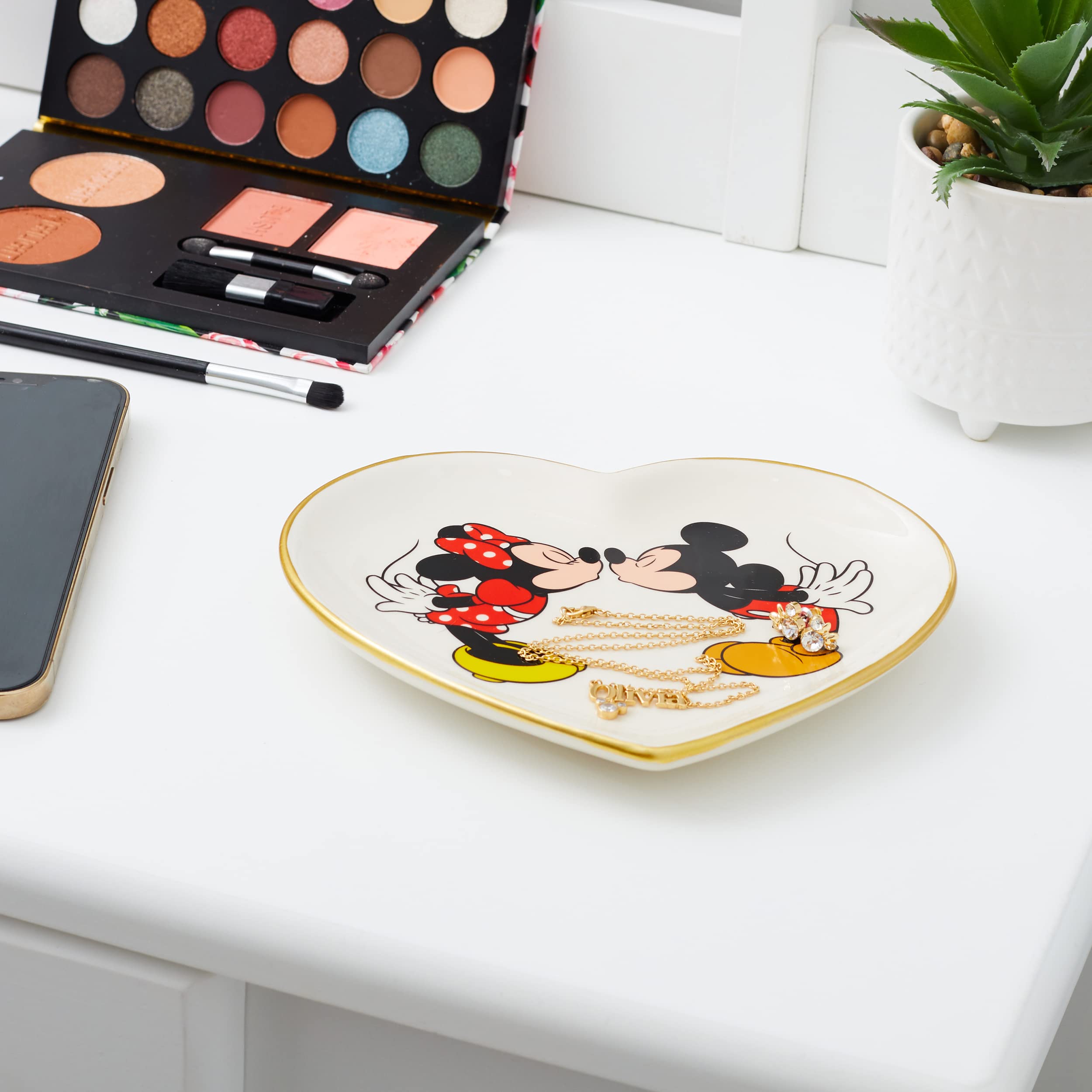Disney Mickey & Minnie Ceramic Jewelry Tray - Heart Ring Dish for Home Decor