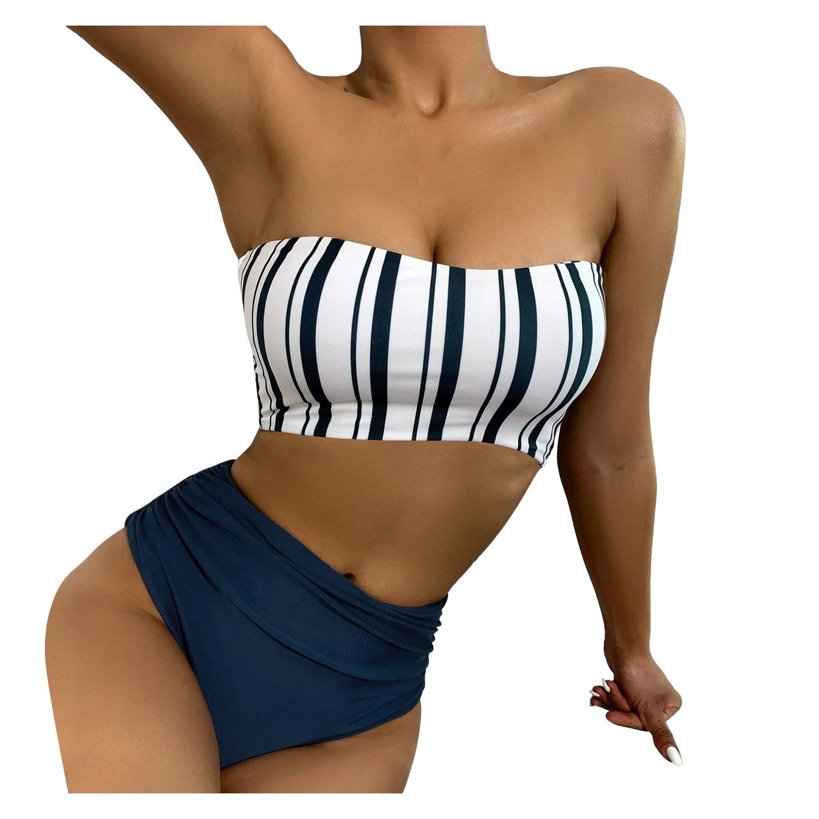 Sexy Split Women's Swimsuit - Striped Printed Bikini Set with Bra & Tankini for Beach, Pool & Summer Vacations | High Waist Swimwear for Women | Perfect for Swimming, Sunbathing & Tropical Getaways