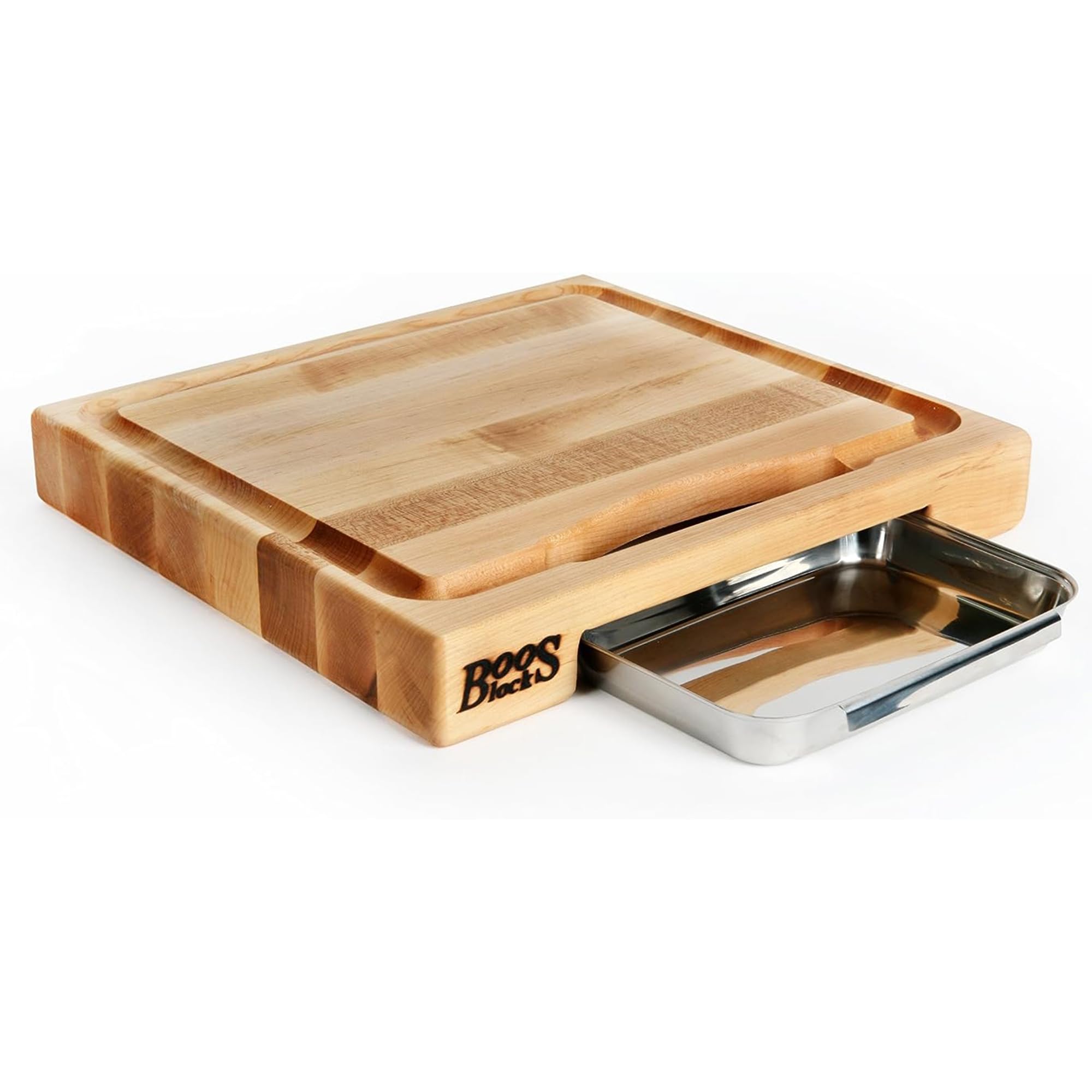 John Boos Newton Reversible Maple Wood Cutting Board with Juice Groove & Pan - 15