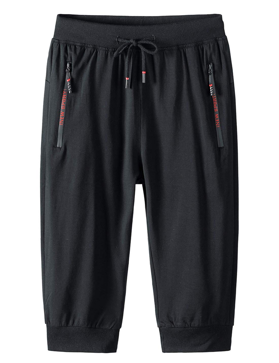 Flygo Men's 3/4 Length Capri Joggers - Breathable Workout Running Shorts with Zipper Pockets for Gym, Yoga & Outdoor Sports | Comfortable Athletic Sweatpants for Men's Activewear