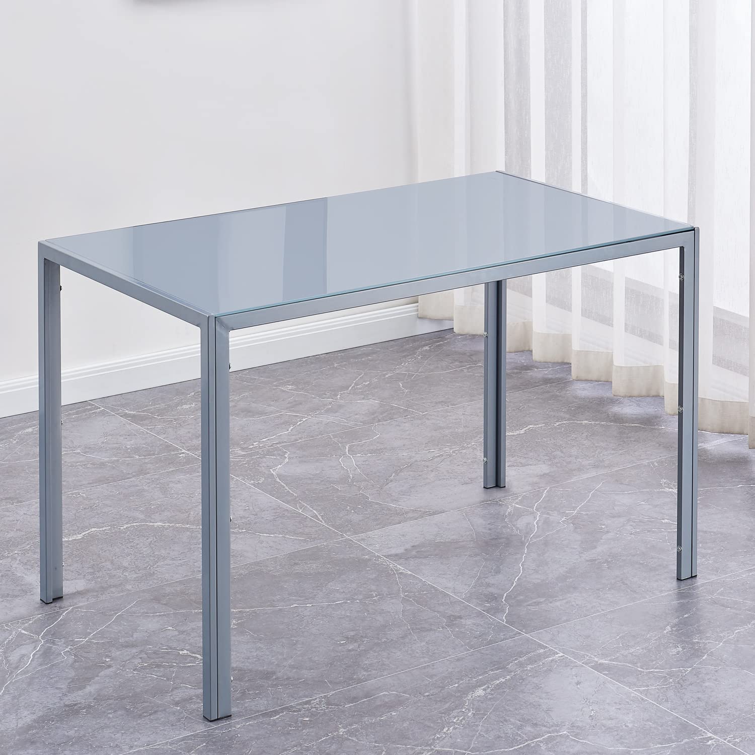 Modern Glass Dining Table with Tempered Glass Top & Sturdy Metal Frame - 45.3