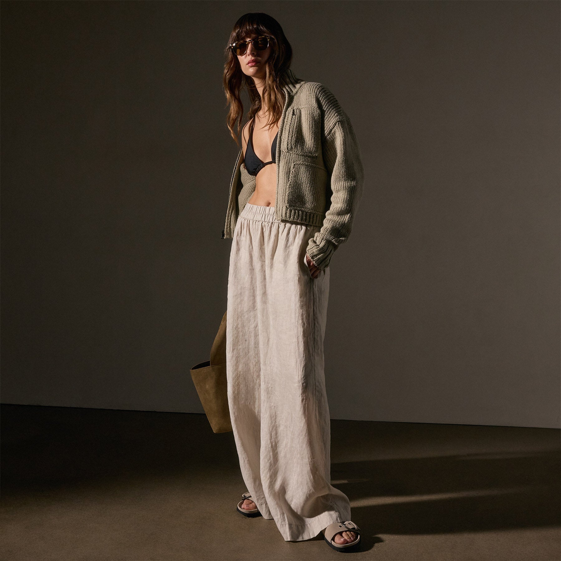 Lightweight Linen Wide Leg Pants for Women - Comfortable High Waisted Loose Fit Trousers in Salt Pigment - Perfect for Summer, Travel & Casual Wear