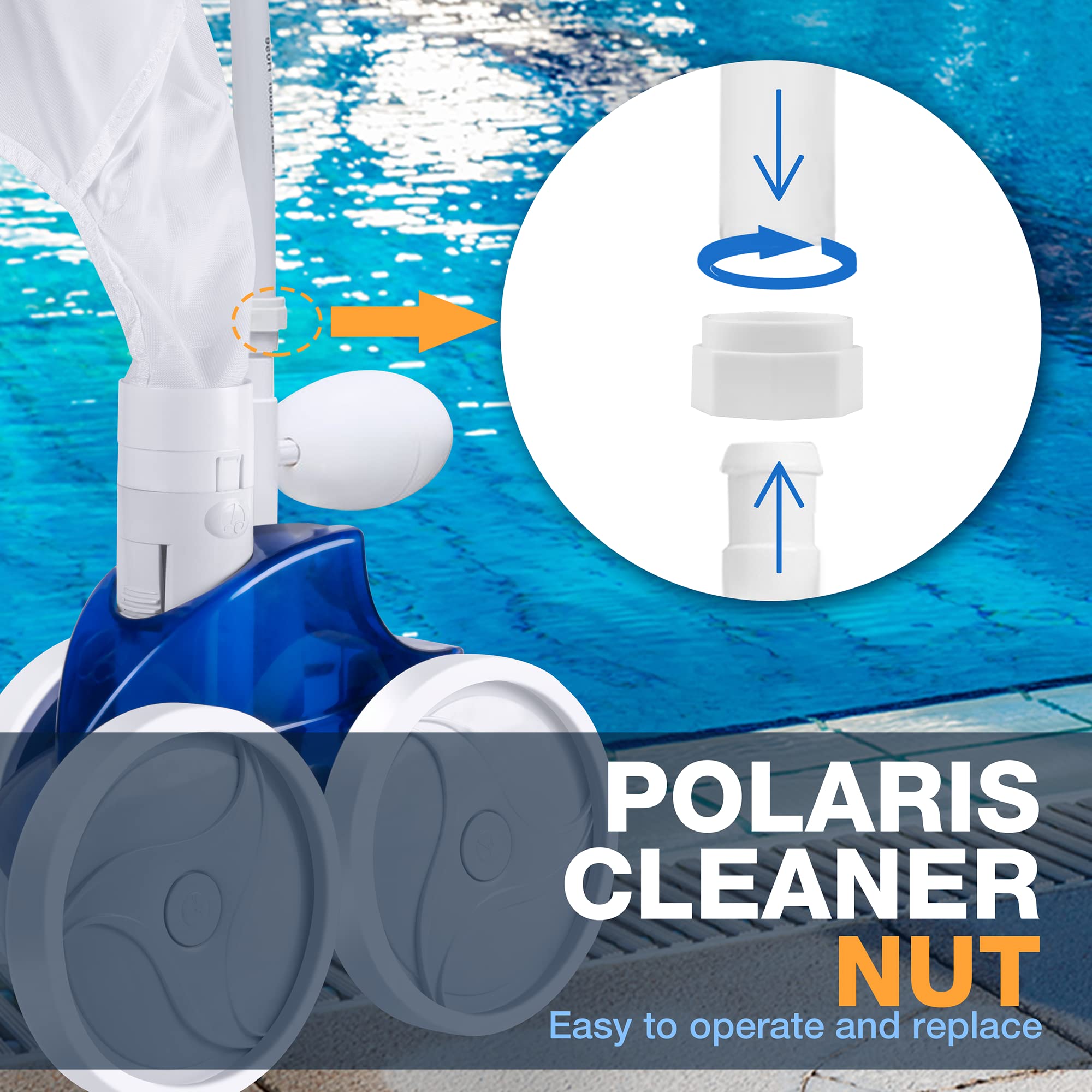 HENMI 8 Pack Pool Cleaner Feed Hose Nut - Compatible with Polaris 280, 380, 180, D15, D-15 - Replacement Parts for Pool Maintenance & Cleaning