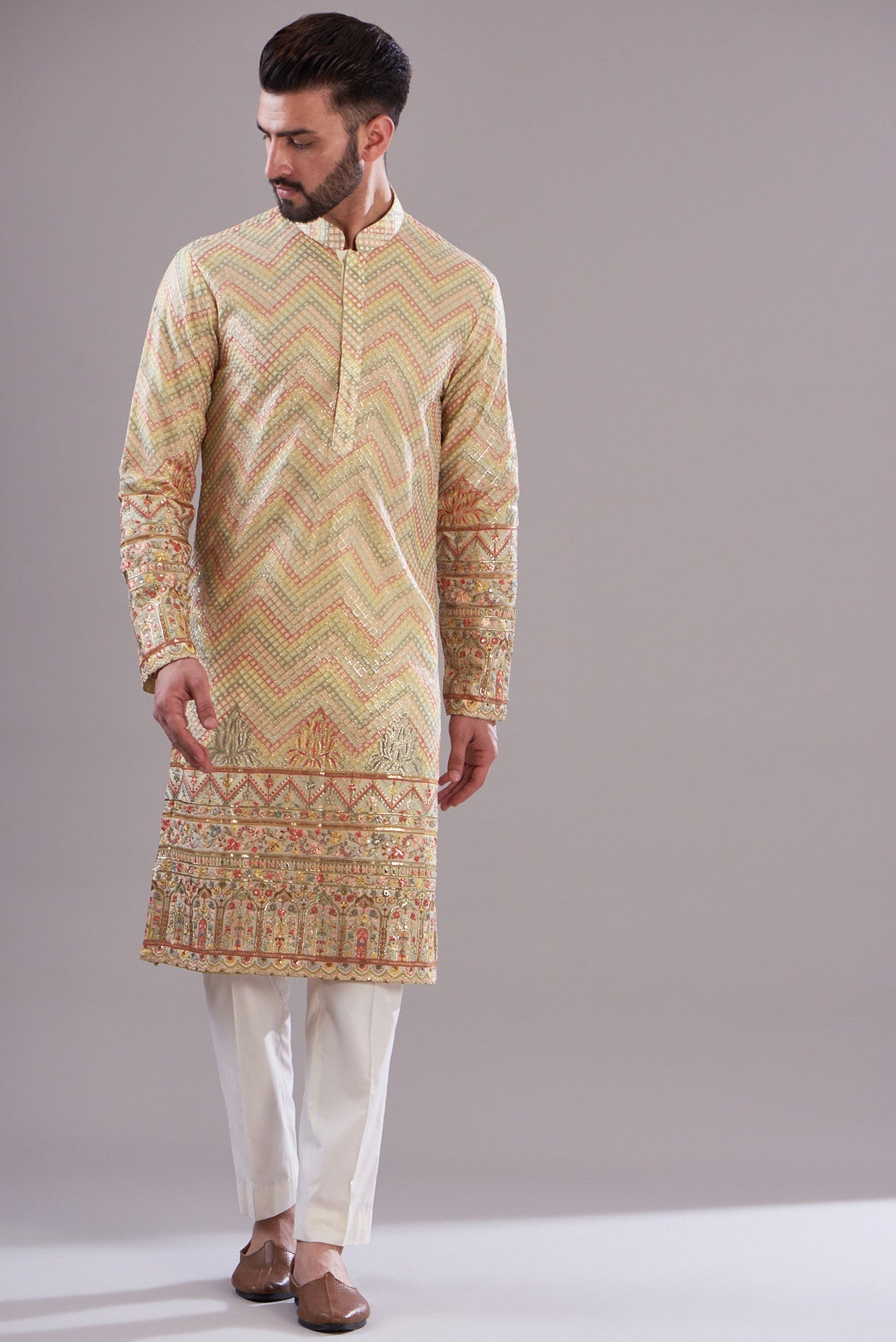 Elegant Pink Beige Royal Embroidered Kurta for Women - Perfect for Festivals, Weddings & Special Occasions
