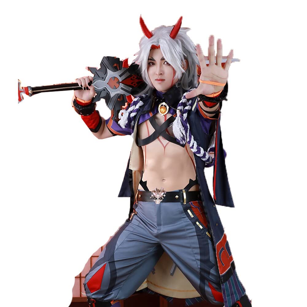 Genshin Impact Arataki Itto Cosplay Costume Full Set - Anime Character Outfit with Accessories for Halloween, Carnival & Cosplay Events | Perfect for Conventions, Themed Parties & Fan Gatherings