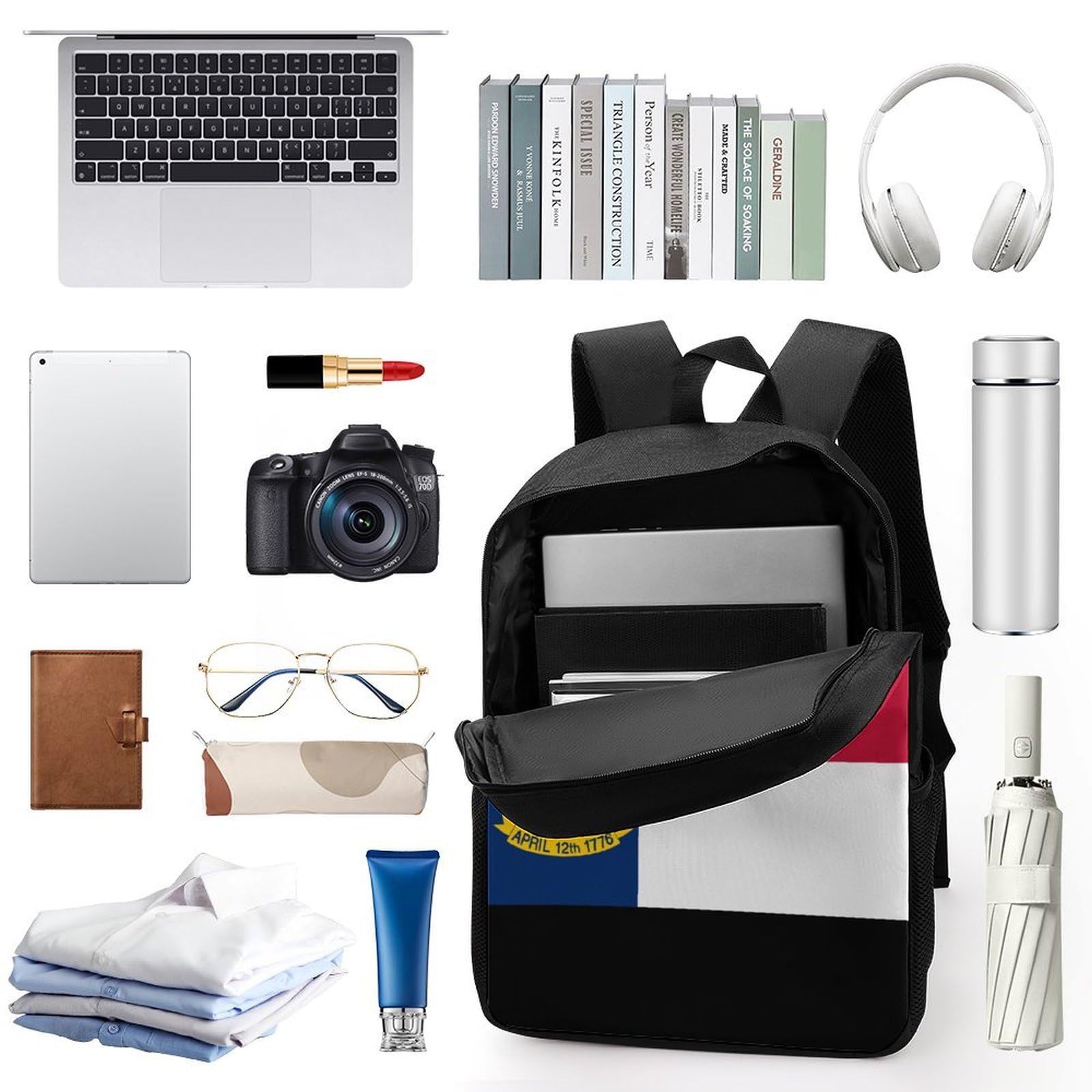 IOEDTHBJ 3D Printed North Carolina Flag Backpack - 17 Inch Laptop Bag for Men & Women, Durable School & Travel Computer Backpack - Perfect for College, Work & Outdoor Adventures