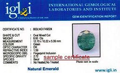 Certified 8.45 Ratti Natural Emerald Gemstone | Unheated Panna Stone with Lab Certification for Jewelry Making & Engagement Rings - Perfect Gift for Men & Women