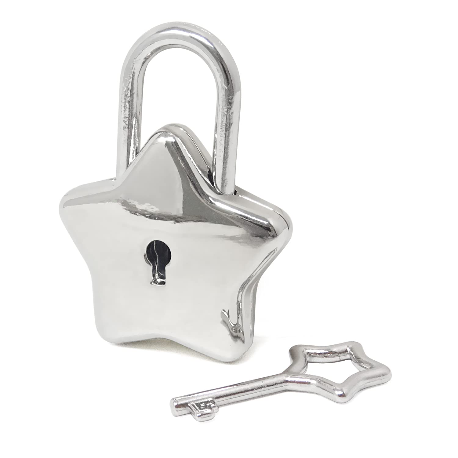Mini Silver Star Padlock with Key - Secure Jewelry Box, Purse, Handbag, Cabinet, Luggage & More - Perfect for Travel, Home Storage & Gift Giving