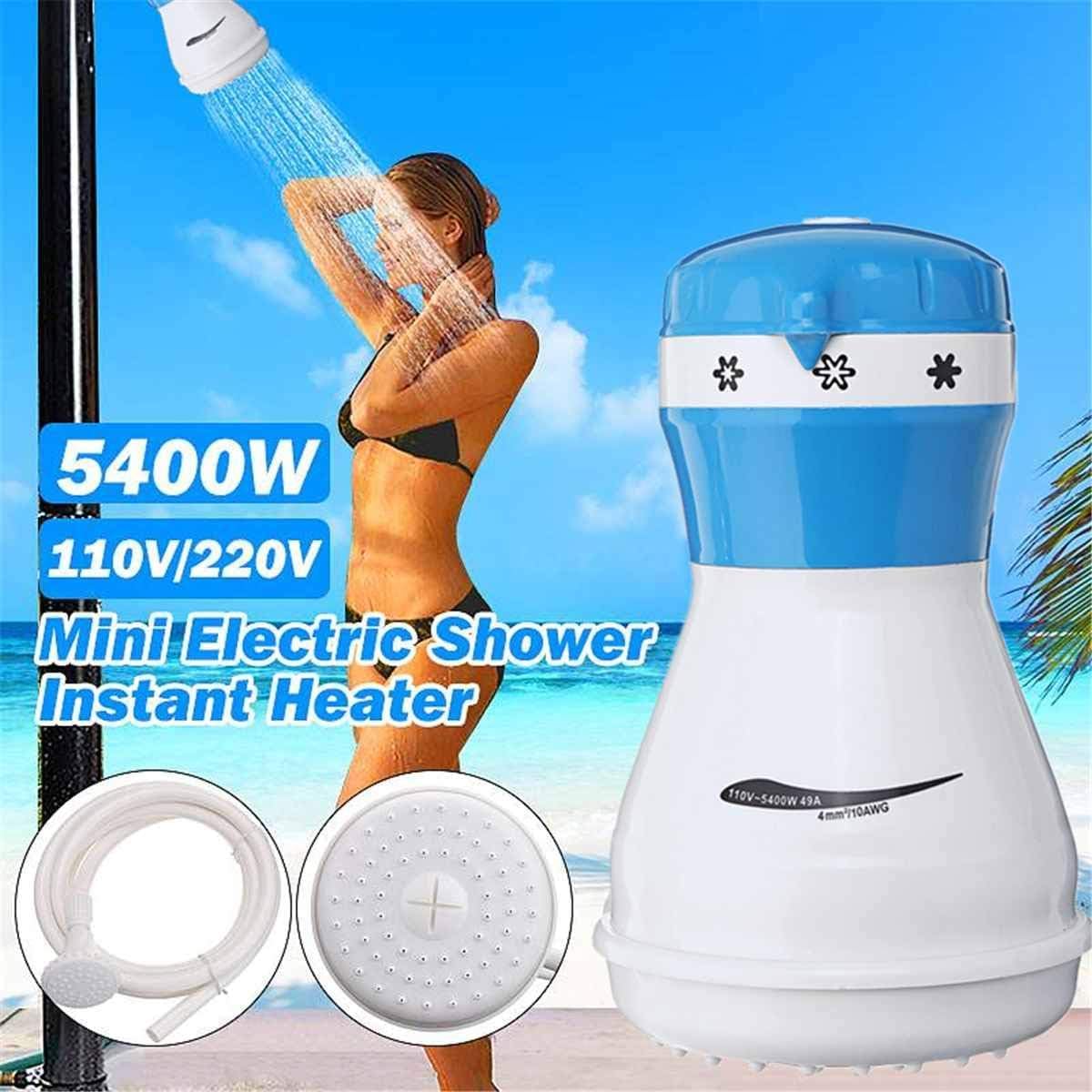 Instant Electric Shower Head Water Heater - Adjustable 3 Temperature Settings with Hose & Bracket (Blue) - Perfect for Bathroom, RV, Camping & Off-Grid Living