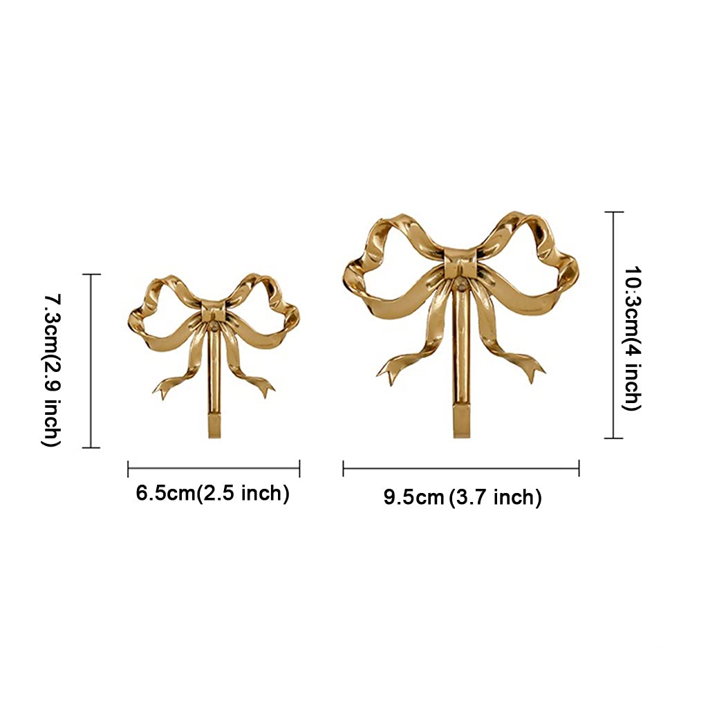 Brass Wall Hooks with Bow-Knot Design - Pack of 2 Gold Decorative Hooks for Hanging Coats, Hats, Towels & Home Decor - Perfect for Entryway, Bathroom & Bedroom Organization