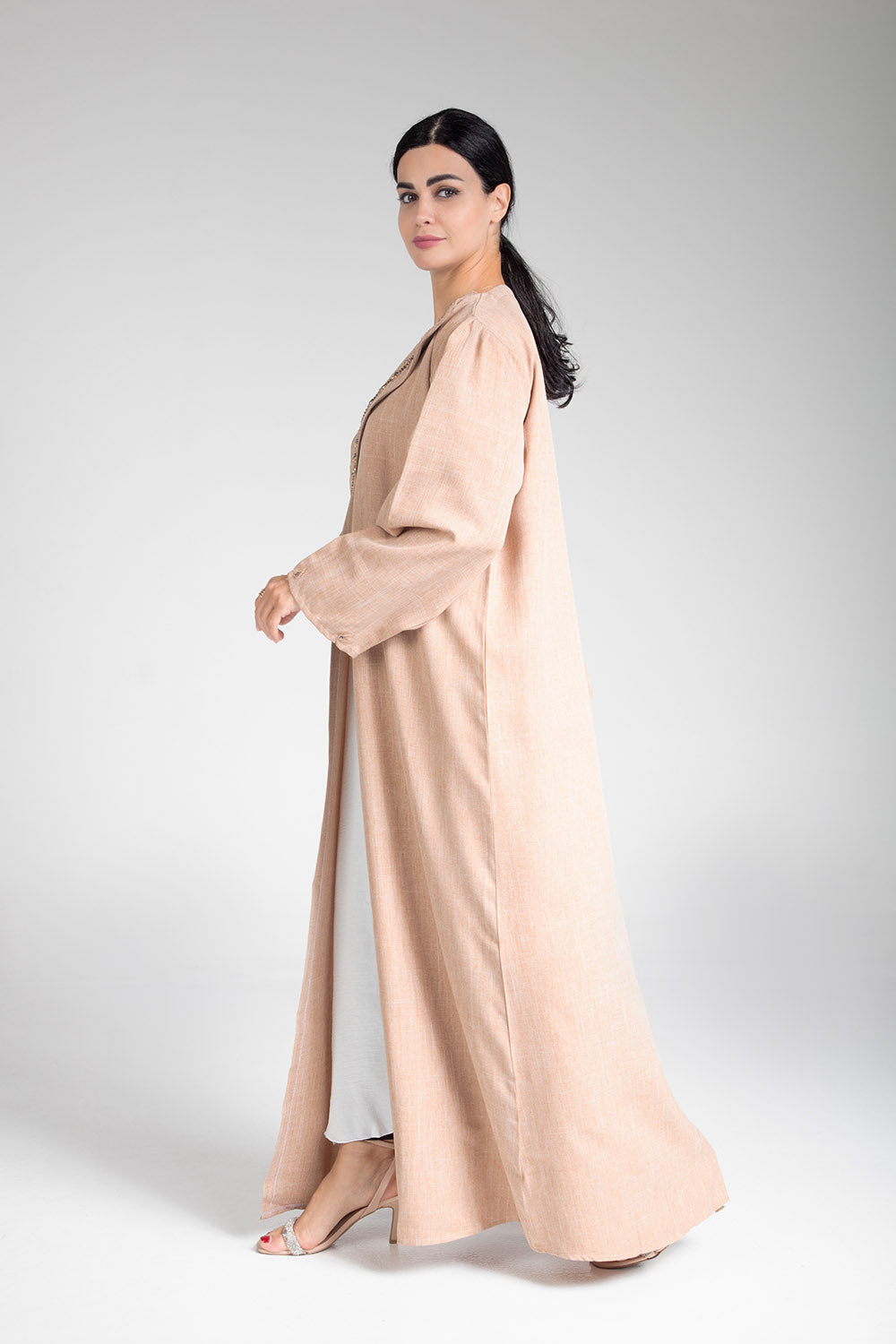 Elegant Desert Sand Open Abaya - Modest Muslim Prayer Dress for Women - Perfect for Prayer, Mosque, and Special Occasions