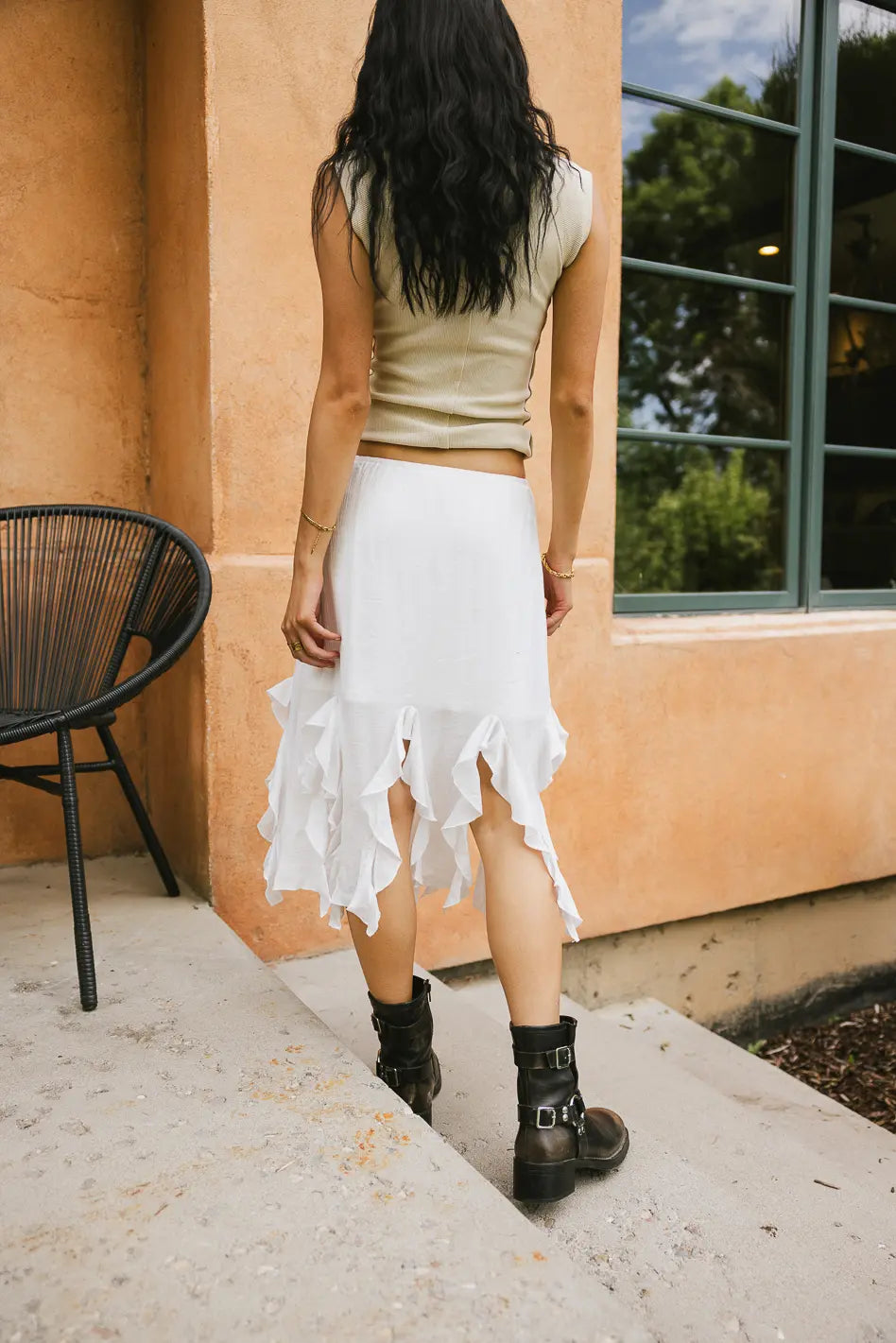 Stylish Arista Ruffled Midi Skirt in White - Women's Flowy Summer Skirt for Casual Outings & Beach Vacations