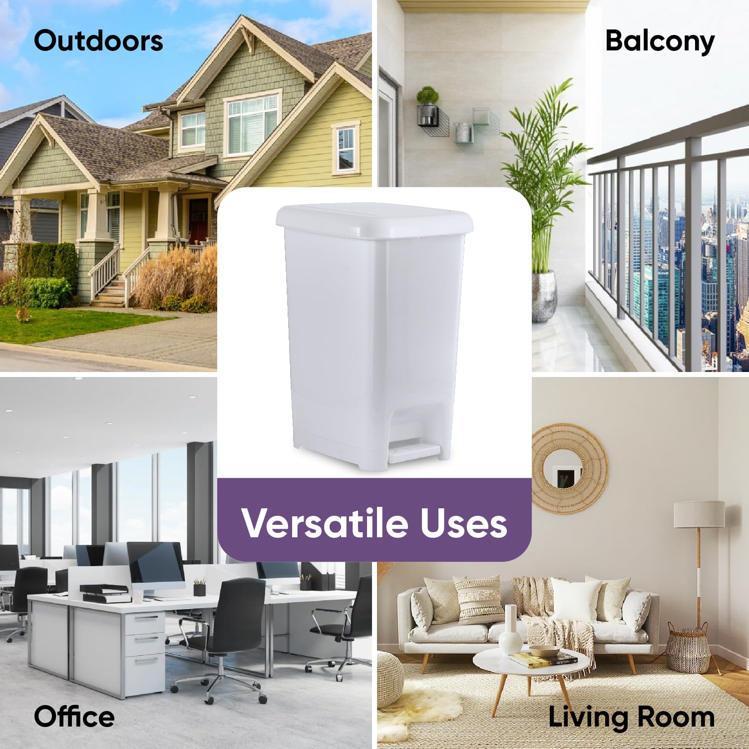 Superio 6.5 Gallon Slim Step-On Trash Can with Lid - Hands-Free Foot Pedal Garbage Bin for Kitchen, Bathroom, Office, Bedroom, RV, Dorm & Patio - White Smoke - Perfect for Small Spaces & Hygienic Waste Disposal