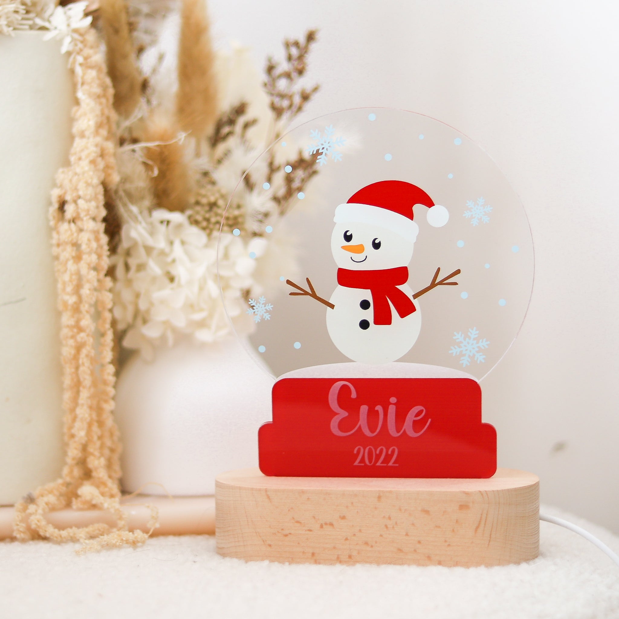 Snowman Acrylic Night Light with Snow Globe - Perfect for Bedroom, Nursery, and Holiday Decor