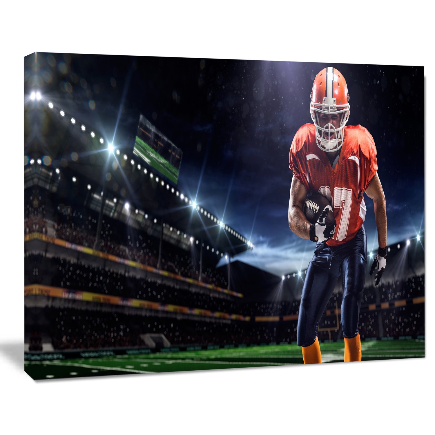 American Football Player in Action - High-Quality Stadium Sport Canvas Art Print for Home, Office & Game Room Decor