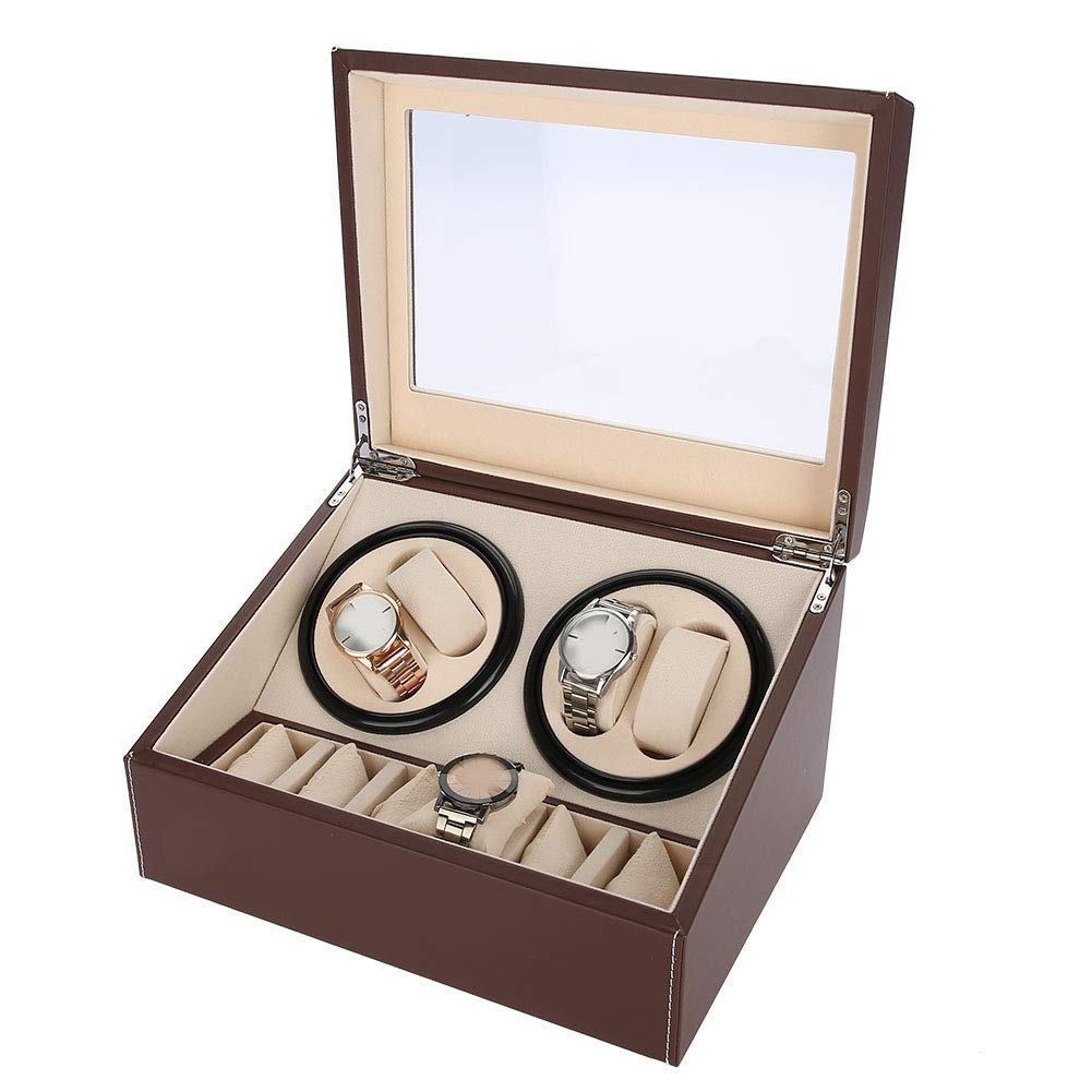 Automatic Rotating Watch Winder Case - 4+6 Grids Storage Organizer & Display Box for Automatic Watches | Perfect for Watch Collectors, Jewelry Storage & Home Decor