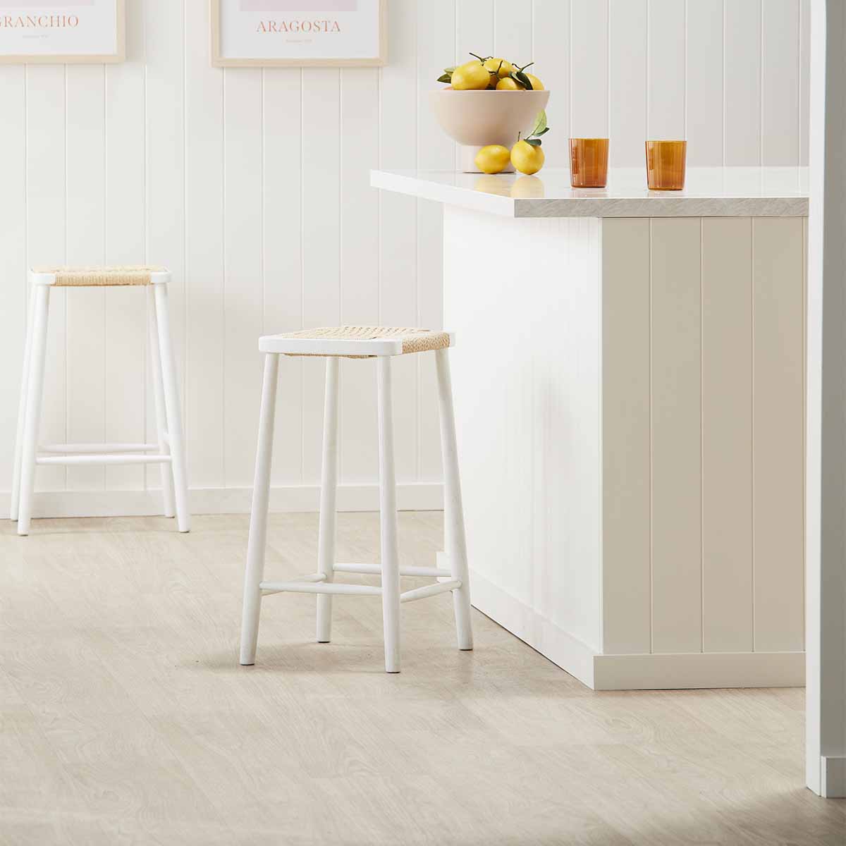 Fitzroy Rattan Bar Stool - Natural Wicker Counter Height Stool with Cushion - Perfect for Kitchen Island, Breakfast Nook & Outdoor Patio Seating