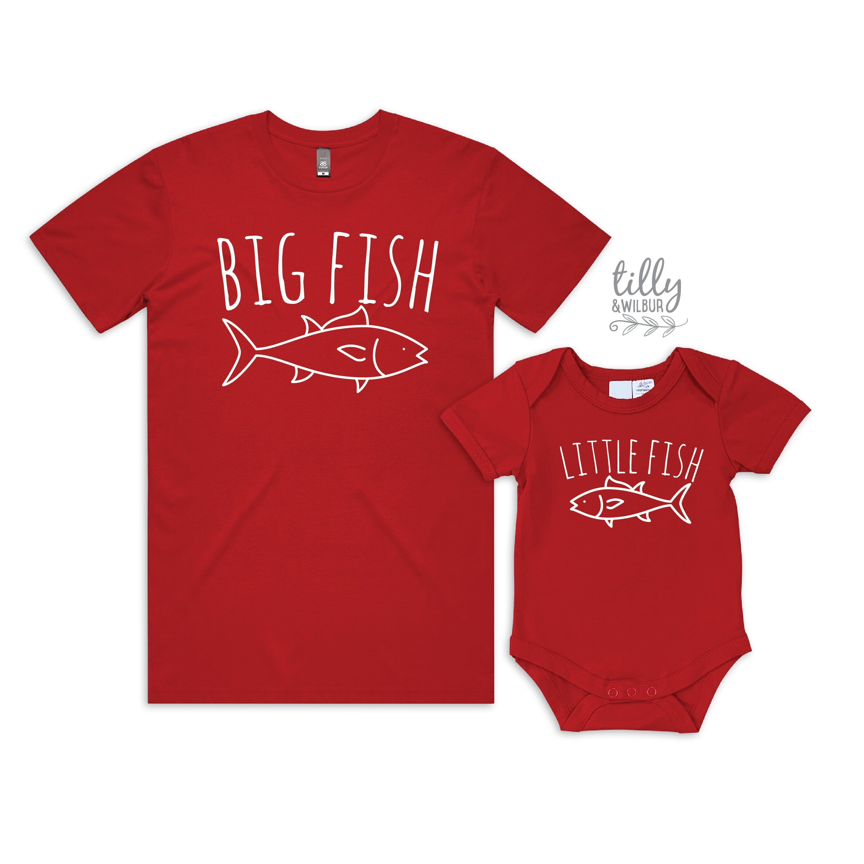 Father and Son Matching T-Shirts - Big Fish Little Fish Design - Family Outfits for Holidays, Photos & Special Occasions