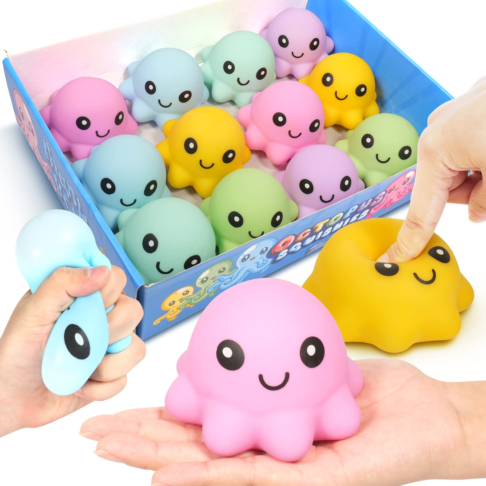 12 Pack Octopus Squishy Stress Balls - Soft Sensory Toys for Kids & Adults | Anxiety Relief, Party Favors, Easter Basket Stuffers, Goodie Bag Fillers | Perfect for Classroom Rewards, Office Stress Relief & Sensory Play